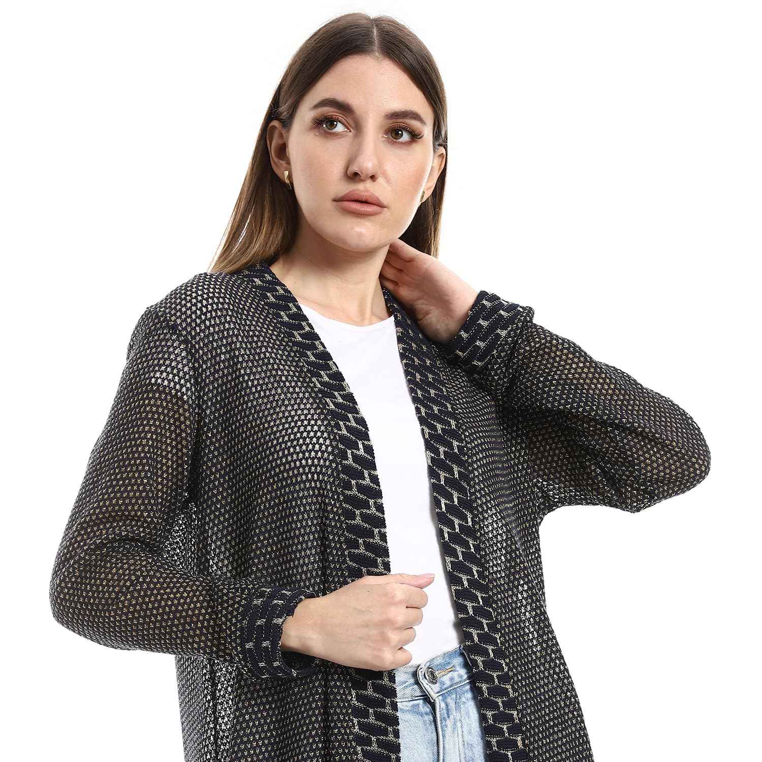 JAMILA Womens Lace Up Long Sleeves Cardigan