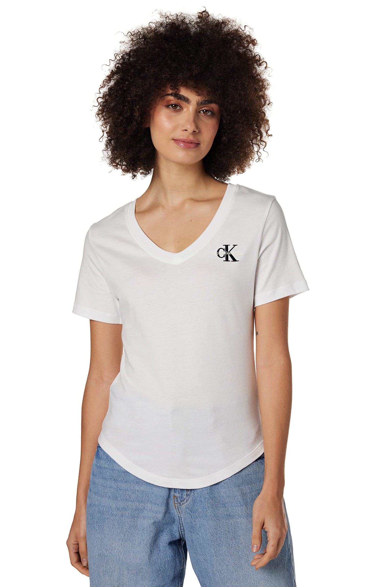 Women’s Monogram Logo Slim V-Neck Short Sleeve Knit Top