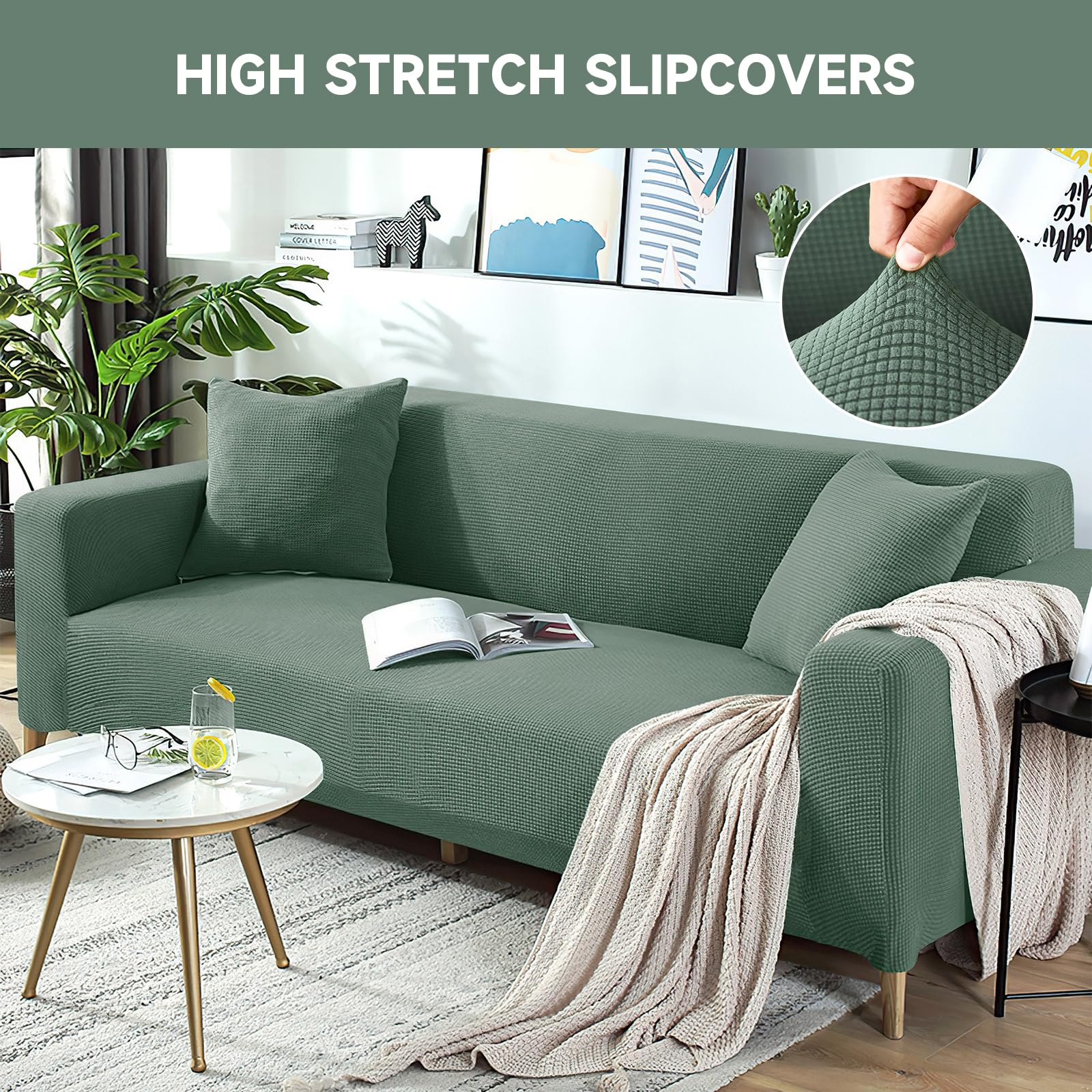 INFOSUN Stretch Sofa Cover Set with Anti-Slip Design & Pillow Covers