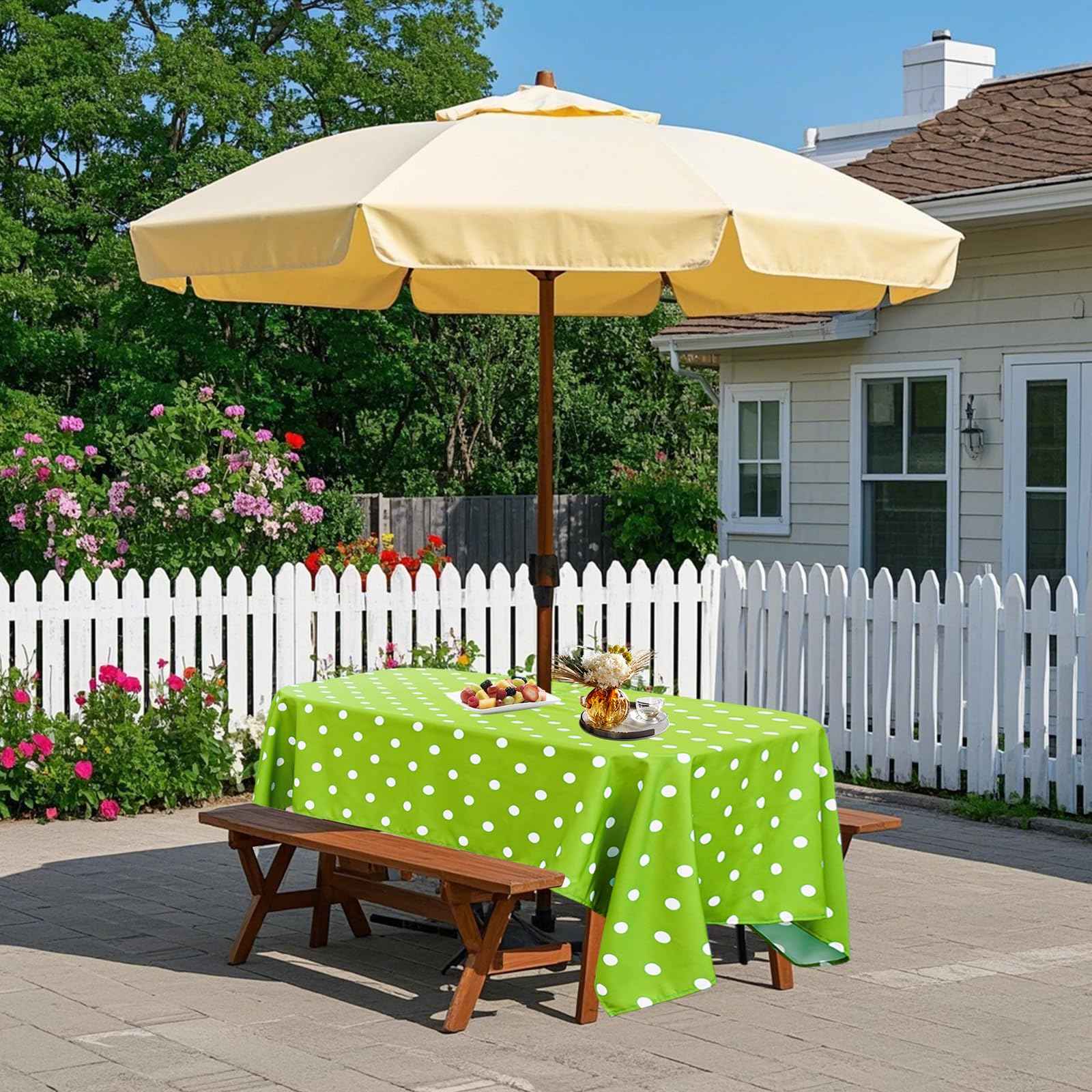 Poise3EHome 60 inches Outdoor/Indoor Waterproof Spillproof Round Tablecloth with Umbrella Hole Zipper for Camping Picnic Party Patio Table Spring, Green Polka Dot - Safqqa Egypt