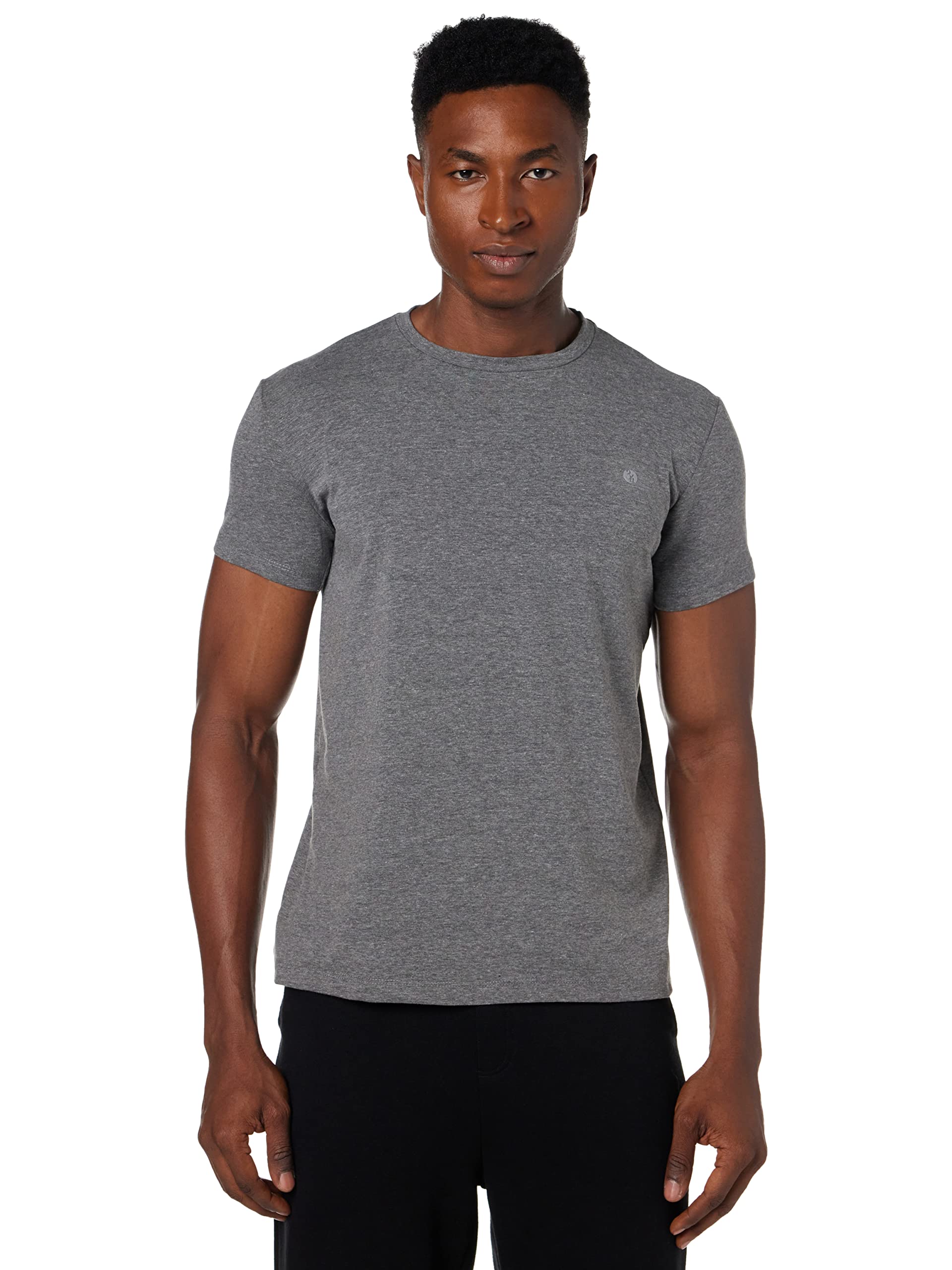 34 by Amr Diab Cotton Crew-Neck Chest-Logo Short-Sleeve T-shirt for Men - Dark Grey, L
