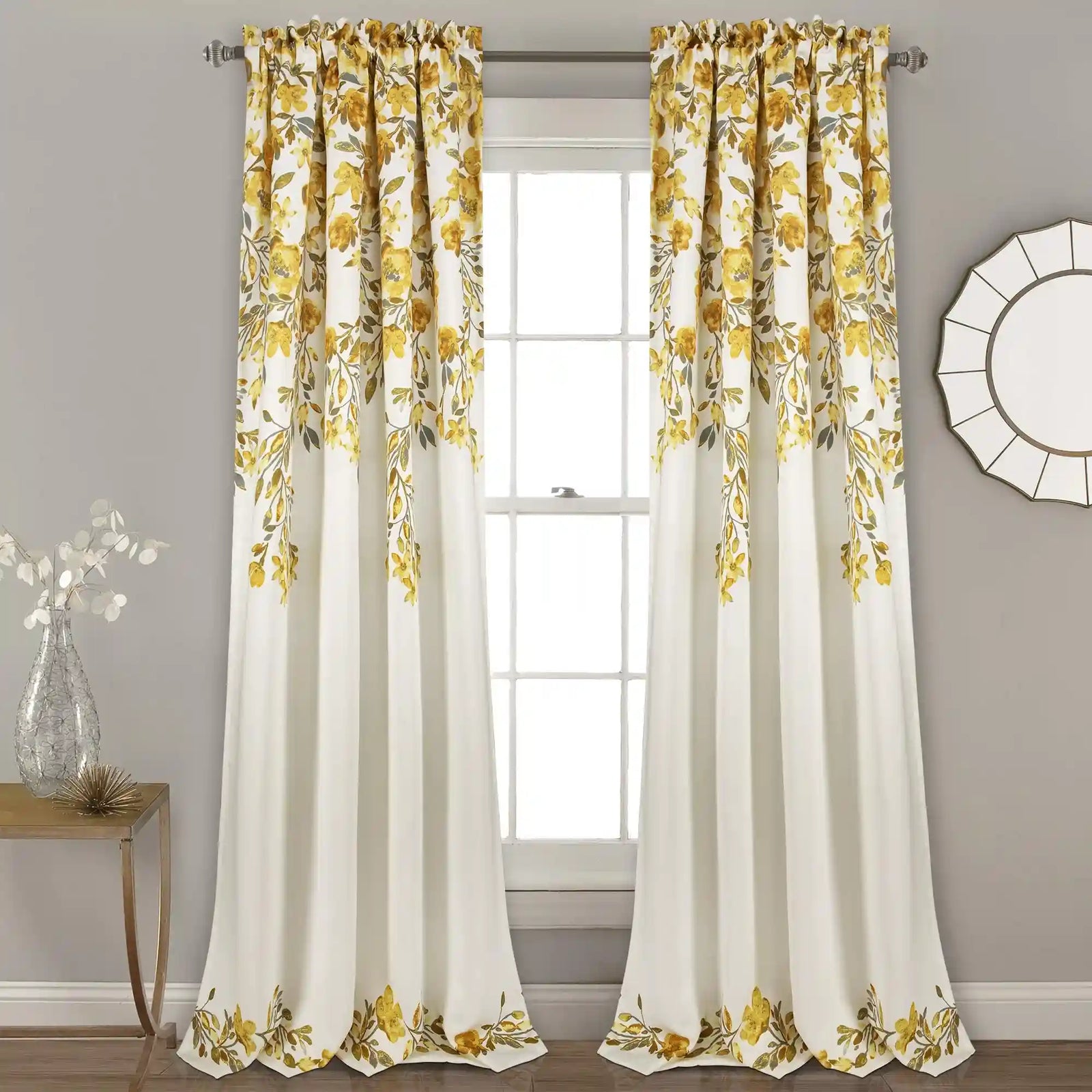 Lush Decor Tanisha Curtains – Room Darkening Floral Vine Print, Window Panel Set (Pair), 84” x 52”
