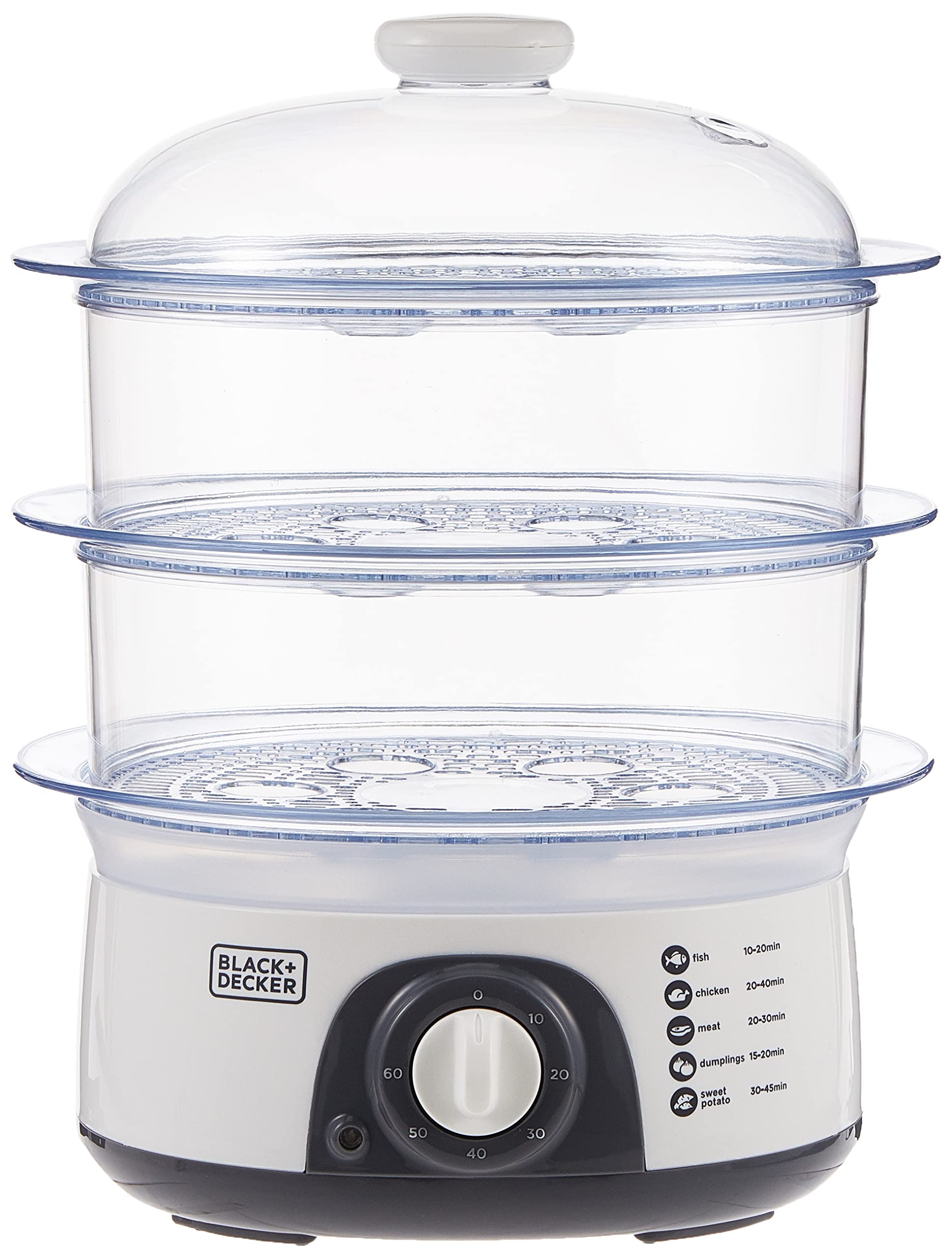 Black & Decker 3 Tier Food Steamer, Hs6000-B5, White,10 Liters, Plastic Material - Used/Have Minor Scratches