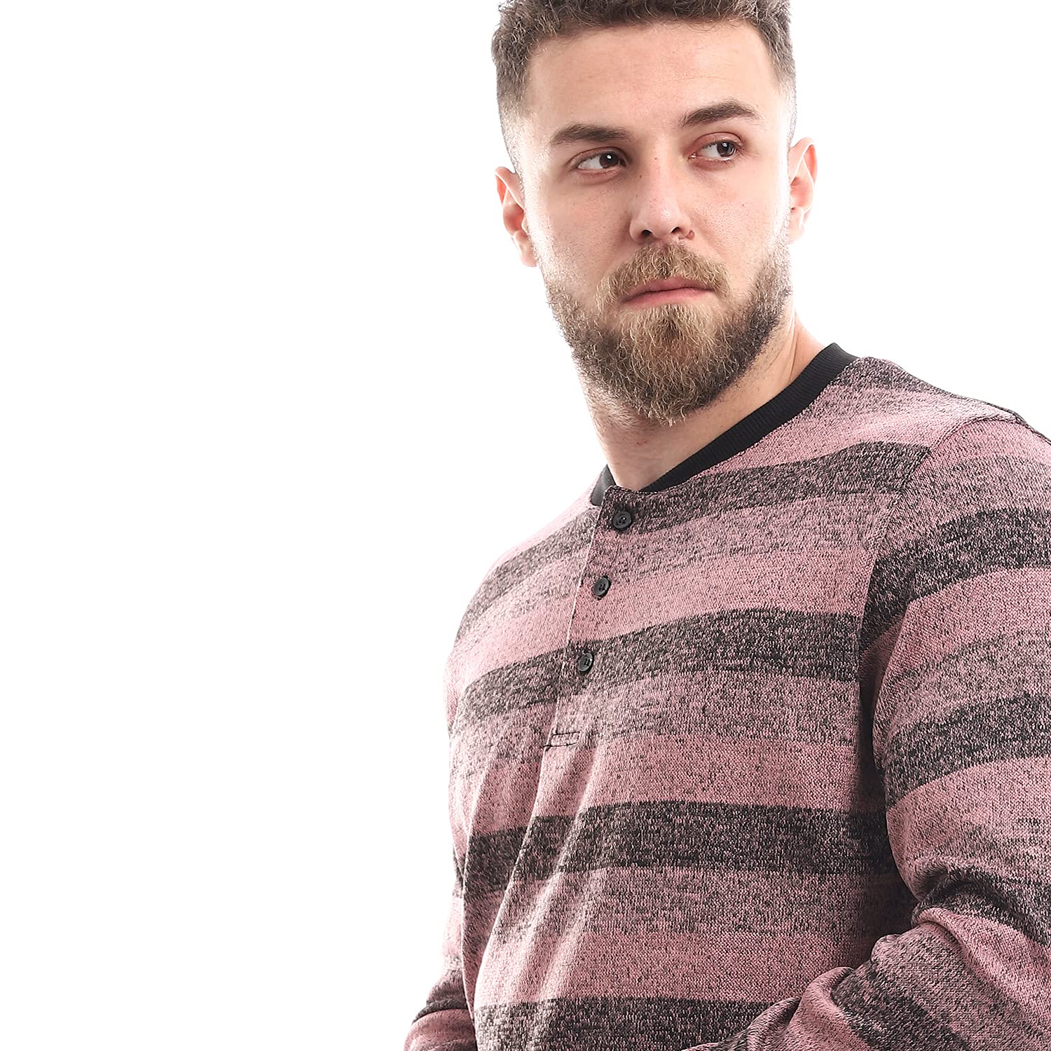 Men's Striped Cashmere Crew Neck Long Sleeve Top