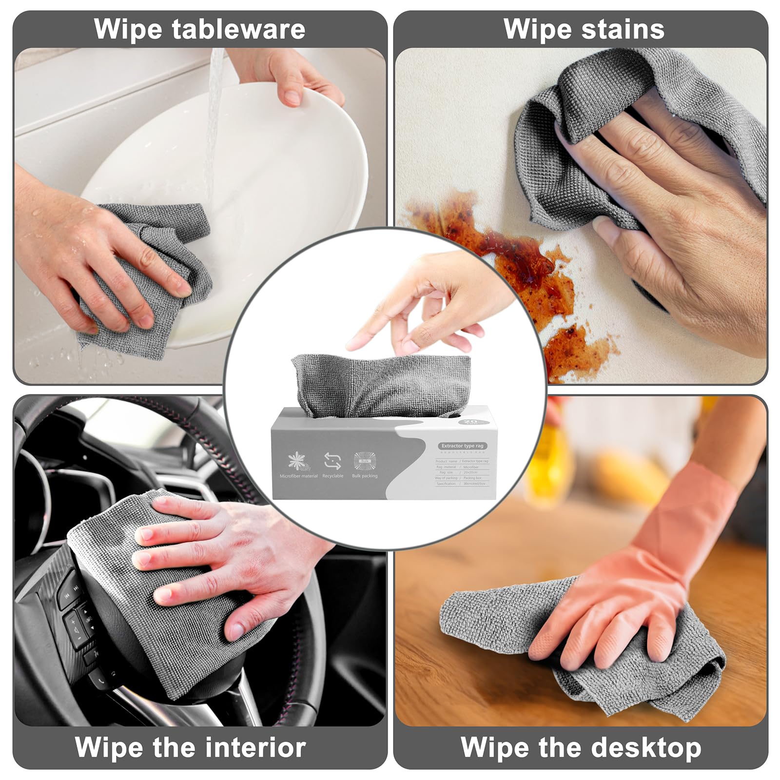 Luiruey Microfiber Cleaning Cloth Rags in A Box (20 Count) - 7.9" x 7.9" Reusable Towels for Cars - Edgeless Terry Towels, Small Towel for Home, Kitchen