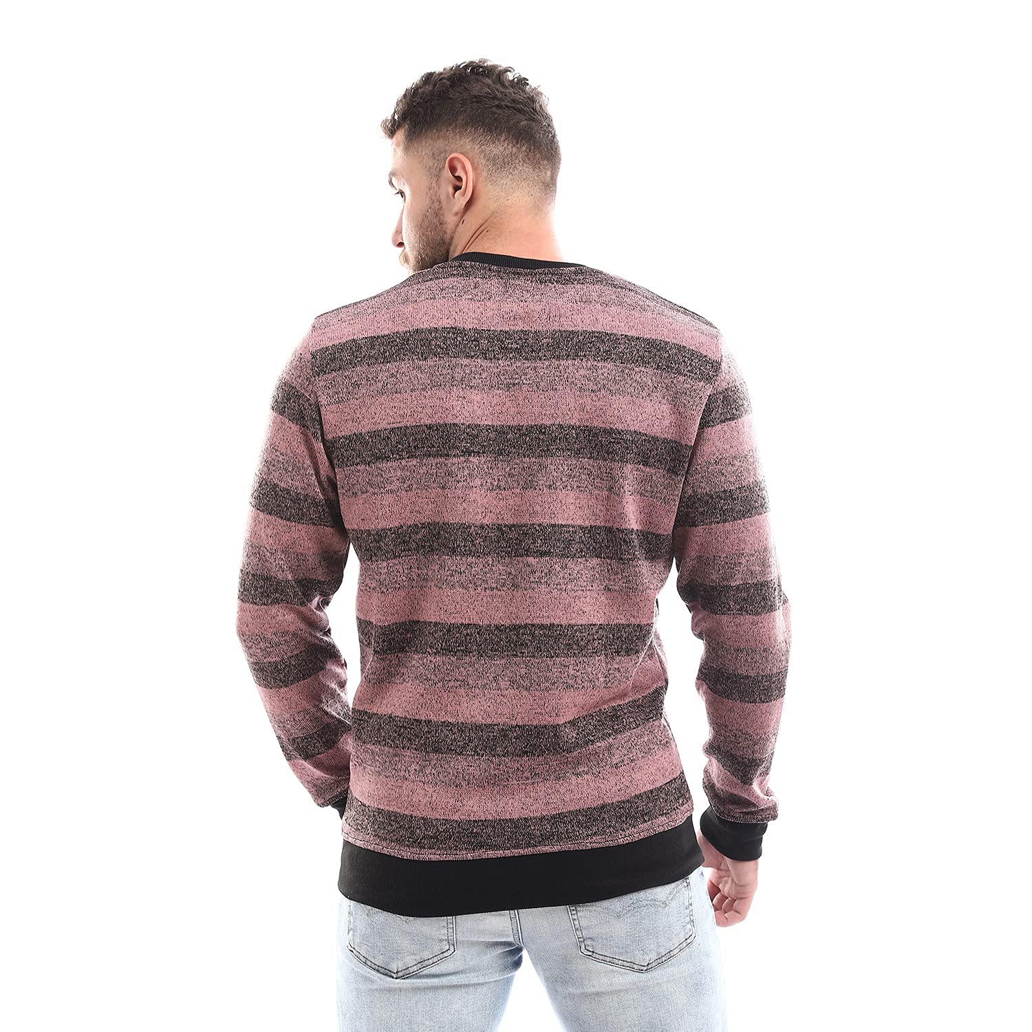 Men's Striped Cashmere Crew Neck Long Sleeve Top