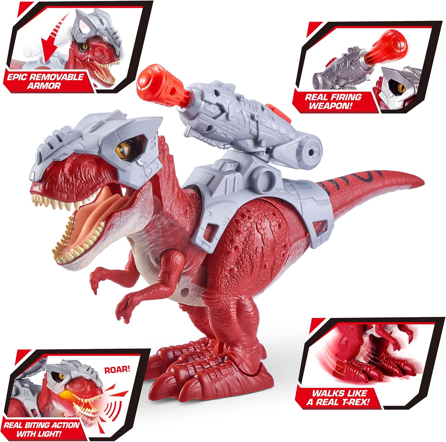 Robo Alive Zuru Dino Wars Walking T-Rex Toy with Epic Armor, Dino Blaster & Light-Up Features and Lifelike Roars