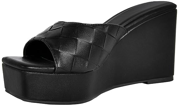 Pixi Women's Faux Leather Square-Toe Basket-Weave Wedge Sandals