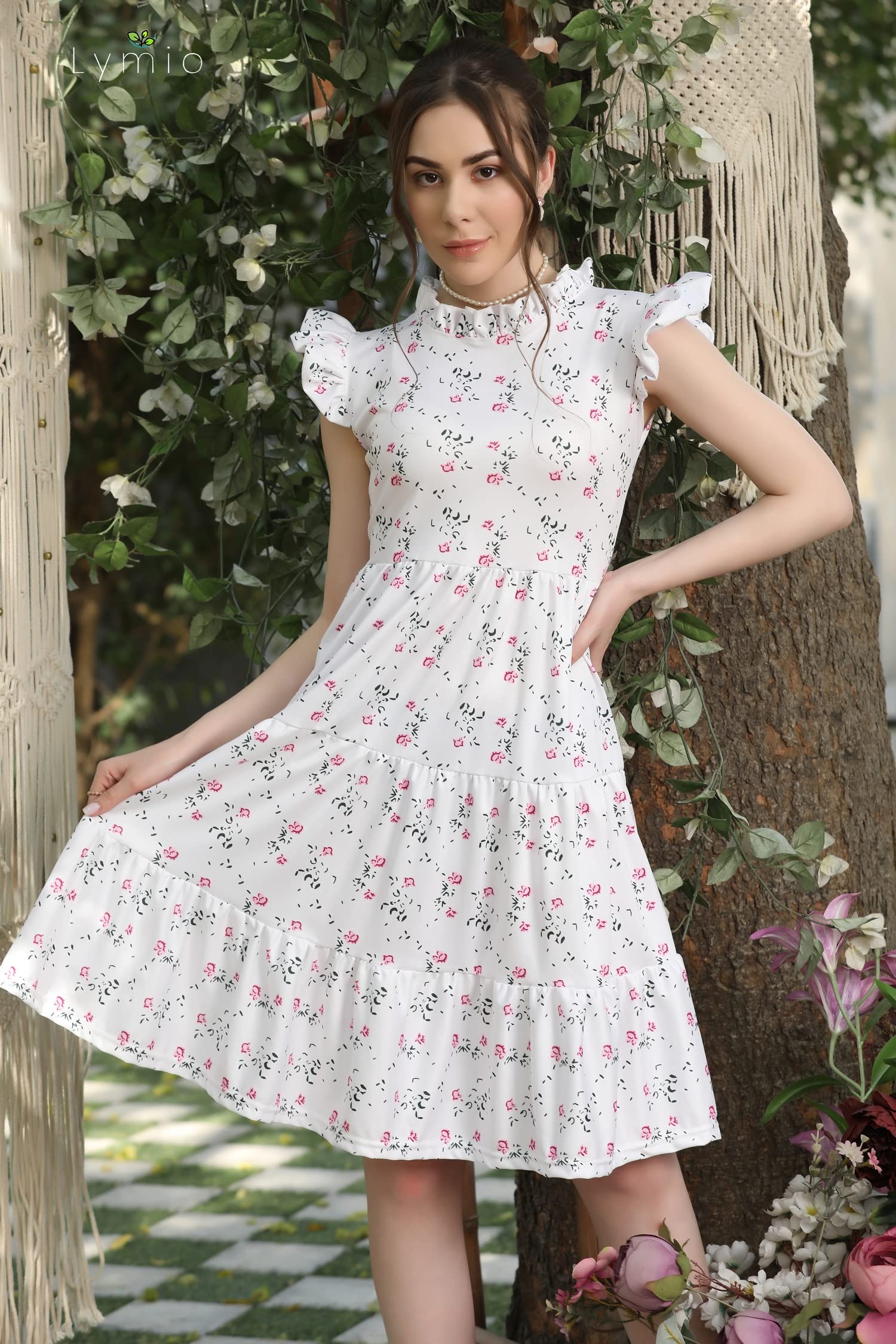Lymio Floral Print Ruffle Hem Dress – Feminine & Stylish