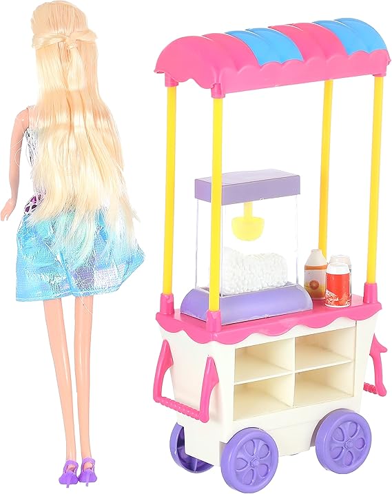 Bettina Doll with Popcorn Cart for Girls