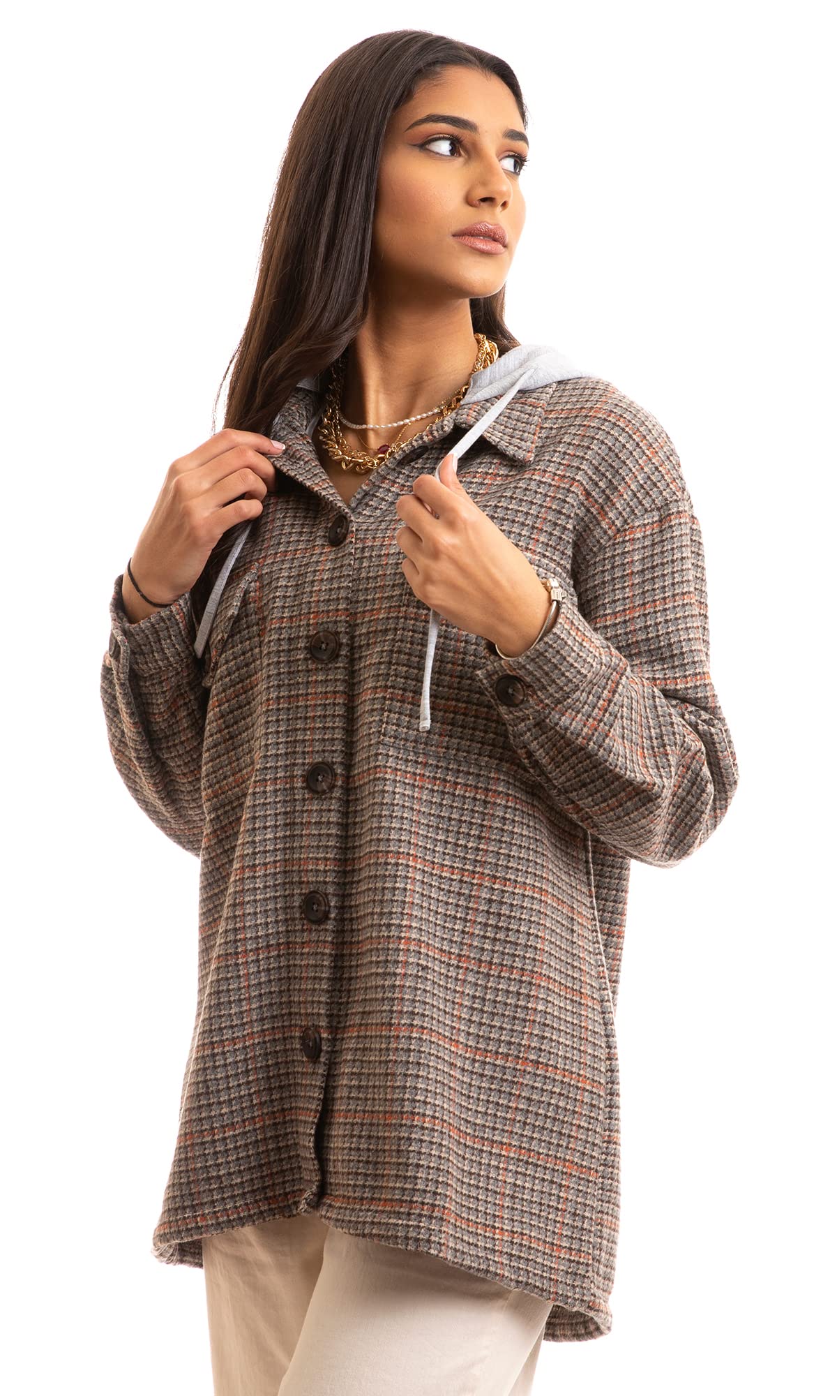 Ravin womens  Adjustable Hooded Neck Plaids Winter Shirt