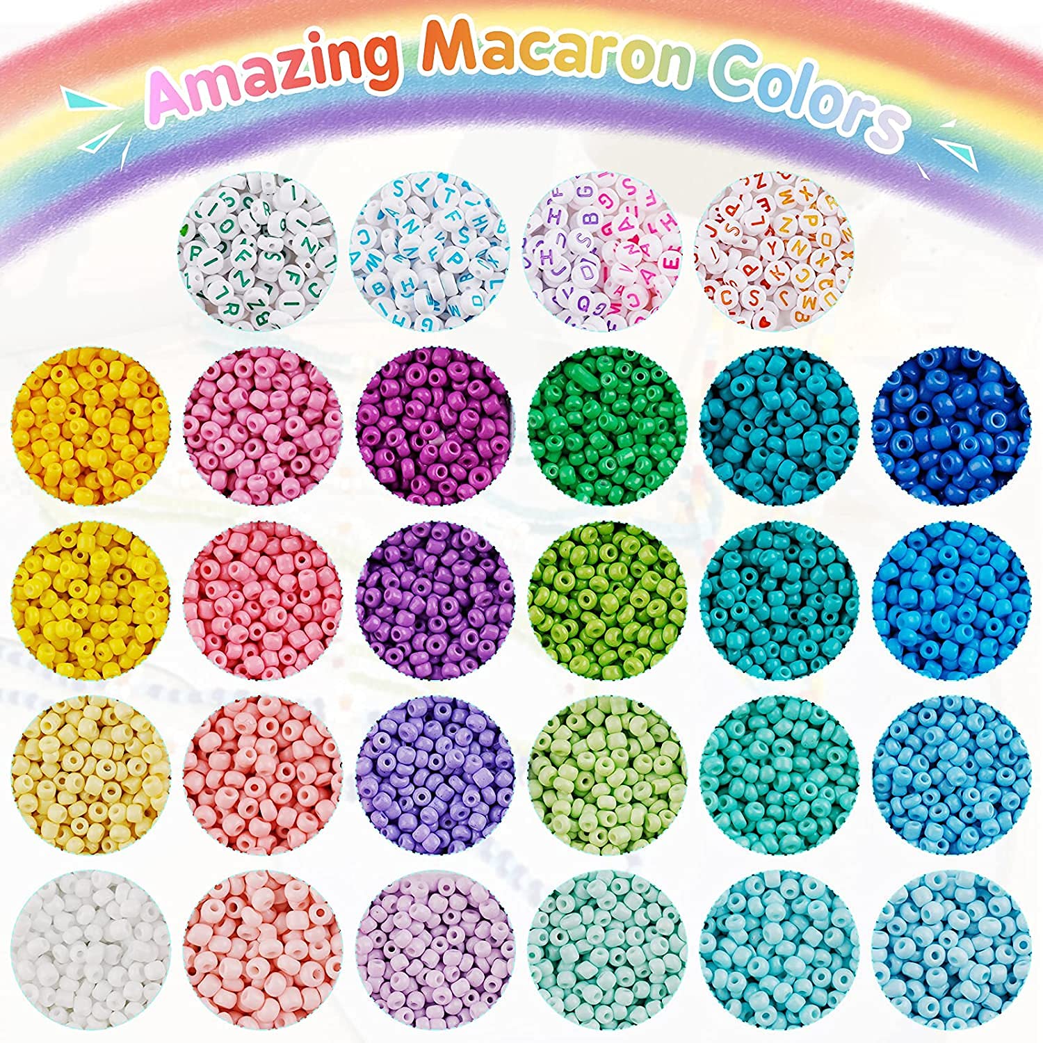 Tiokkss 12,000 Pcs Glass Seed Beads & 1,200 Pcs Alphabet Letter Beads Set – DIY Jewelry Making Kit