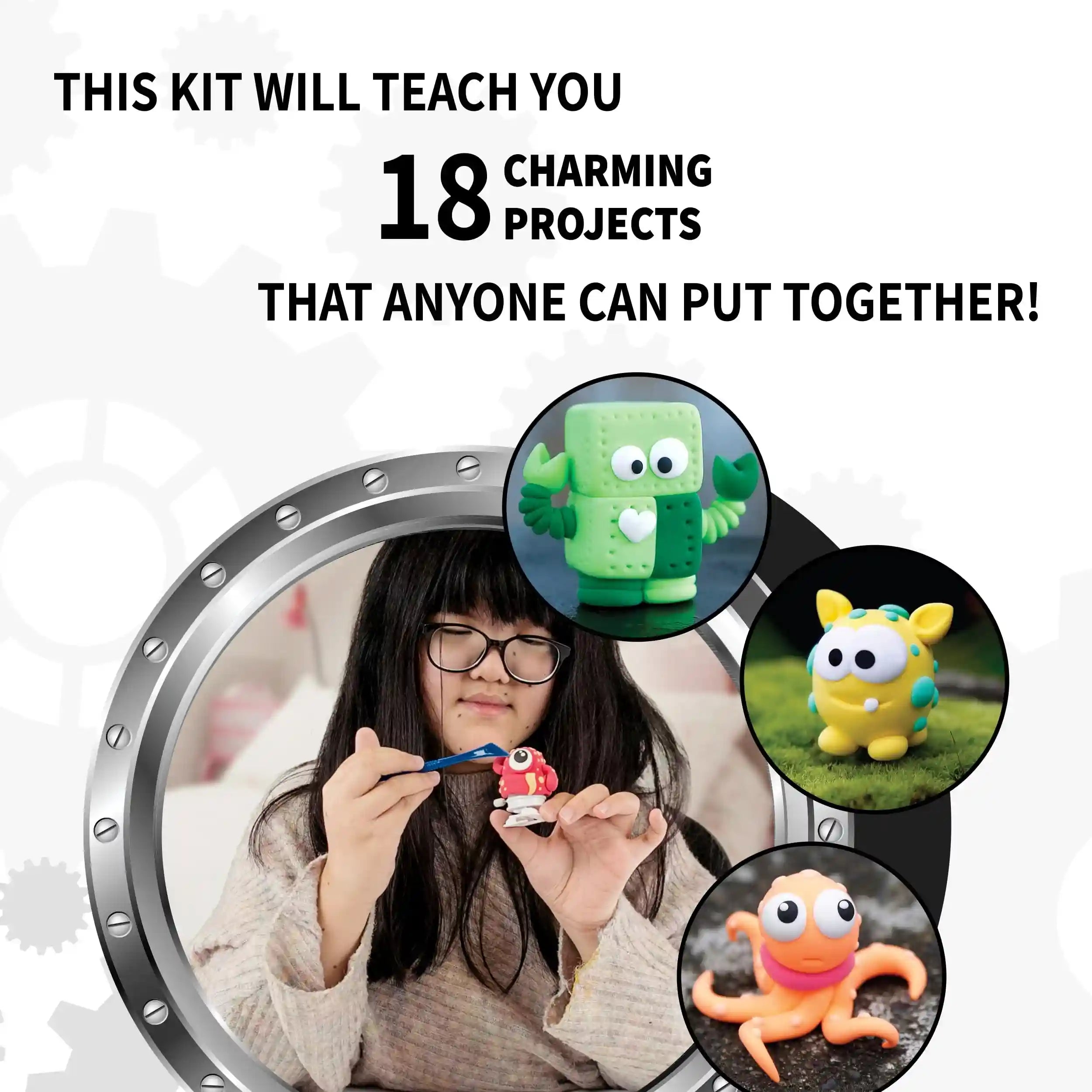 طقم تشكيل الصلصال من سبايس بوكس للأطفال يقدم تجربة ممتعة وإبداعية تمكن الصغار من صنع شخصيات روبوت باستخدام صلصال يجف بالهواء. يحتوي الطقم على صلصال ملون، أدوات تشكيل