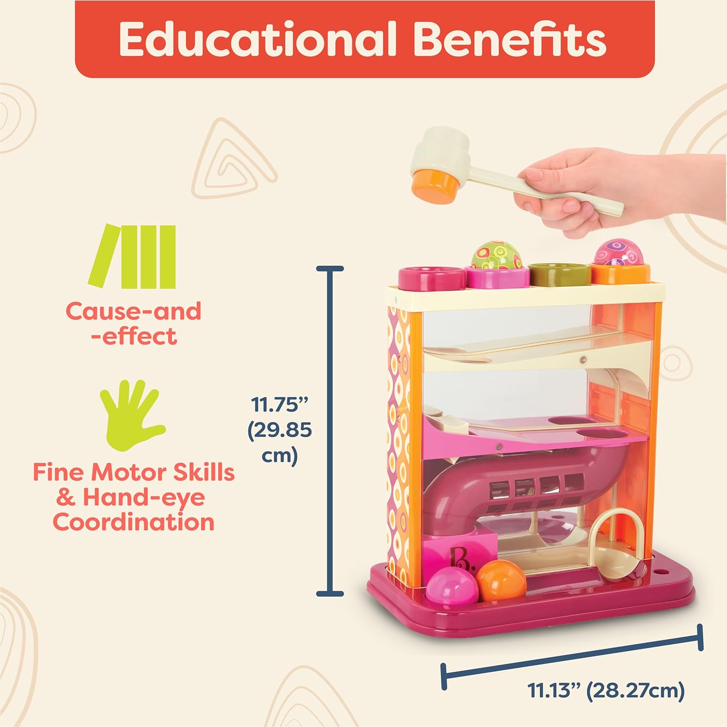 B. Toys Whacky Ball Hammering Bench Toy, 1 Hammer & 4 Balls, Multicoloured Educational Toy for Children 12 Months+