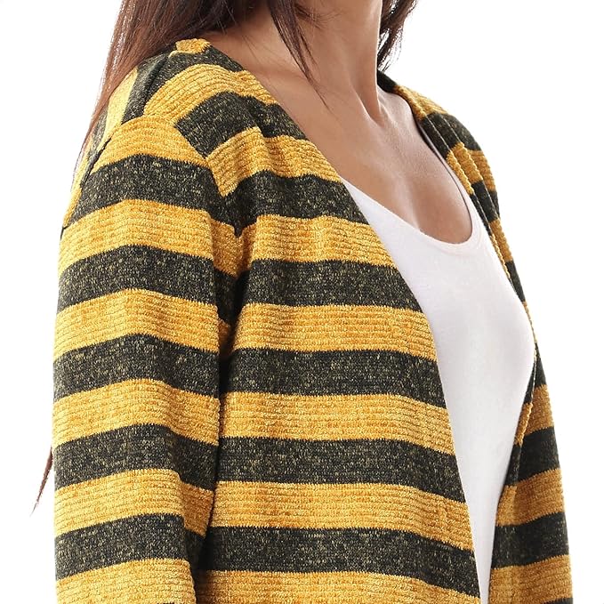 Jamila Women's Striped Open Cardigan with Front Pockets - Long Sleeves
