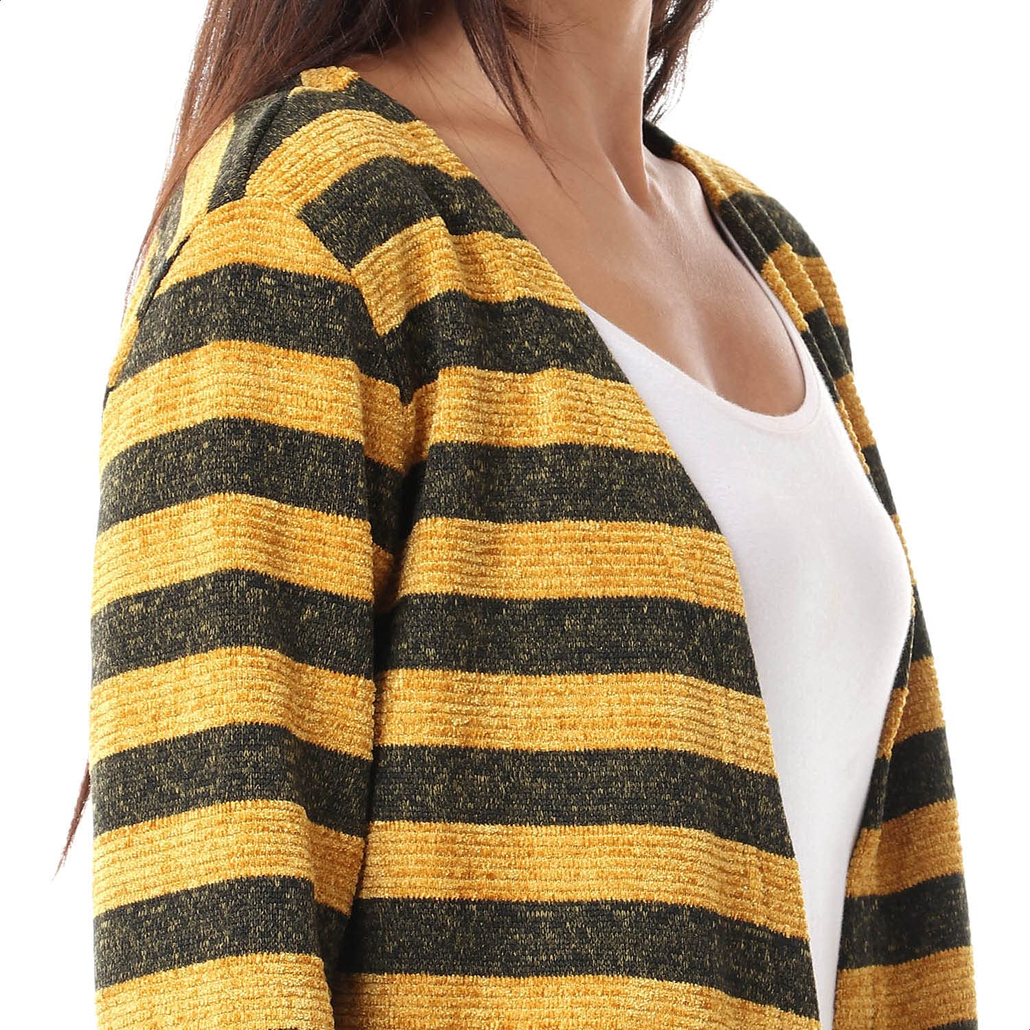 Jamila Women's Striped Open Cotton Cardigan with Front Pockets