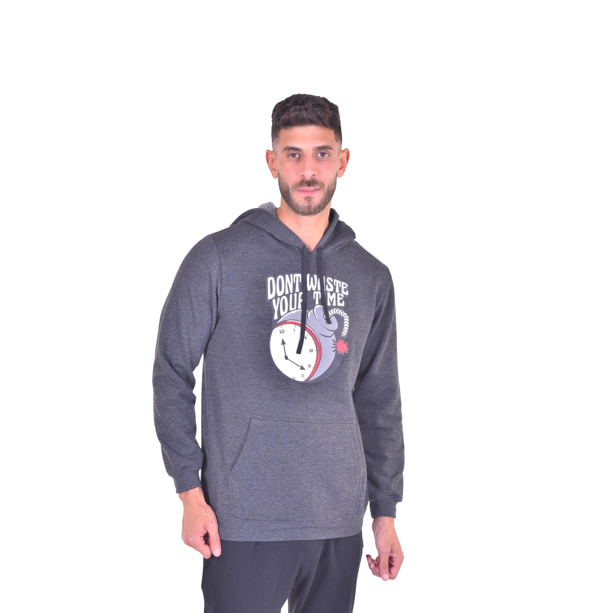 JIL Men sweatshirt cotton melton brushed dark grey melange printed - Safqqa Egypt