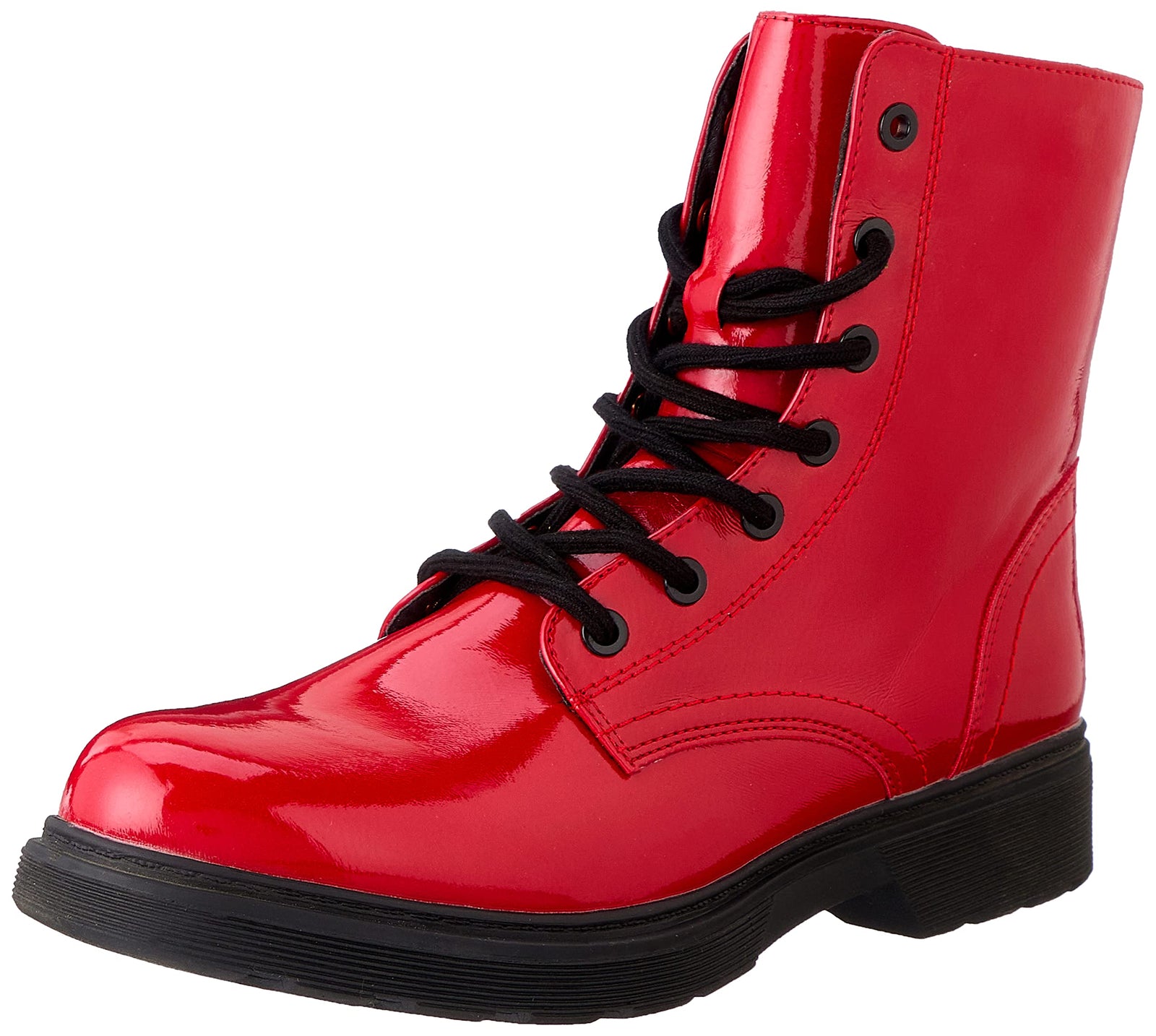 Sprox Patent Leather Side Zip Combat Boots For Women