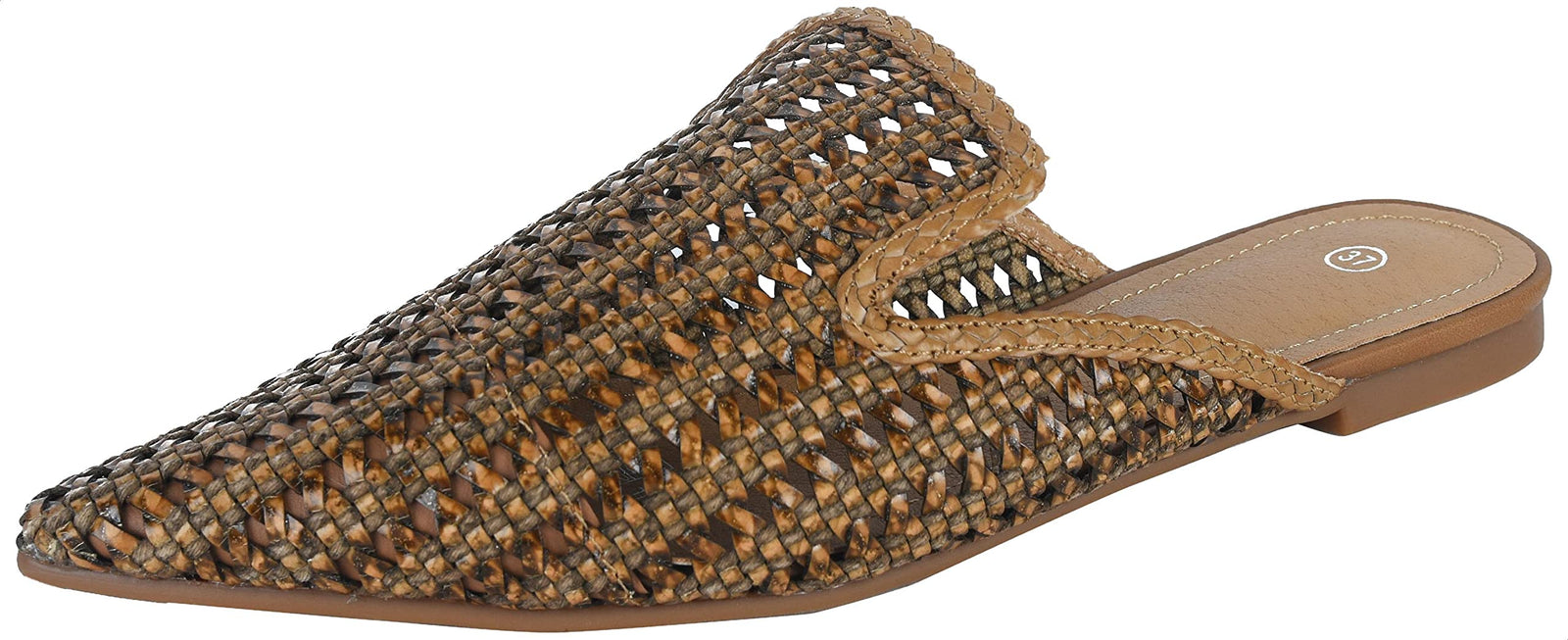 Pixi Leather Perforated Pointed-Toe Flat Mules for Women,Flat, comfortable sole for daily wear