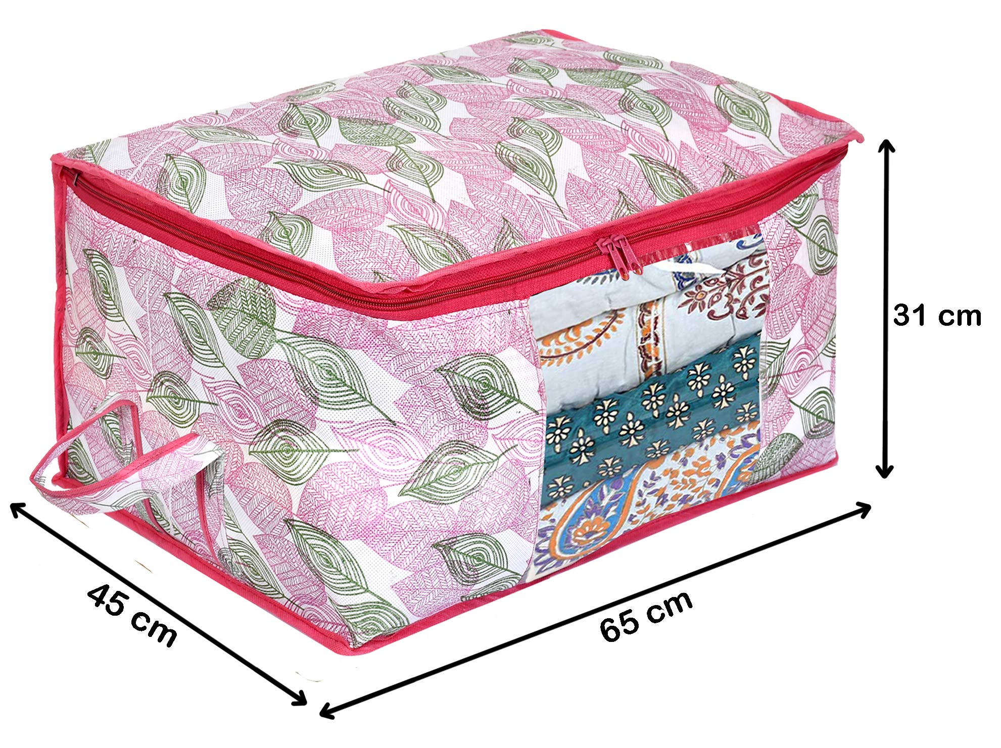 Fun Homes Metallic Leafy Print Underbed Storage Bags – 2 Pieces Non-Woven Cloth Organiser with Transparent Window – Safqqa Egypt