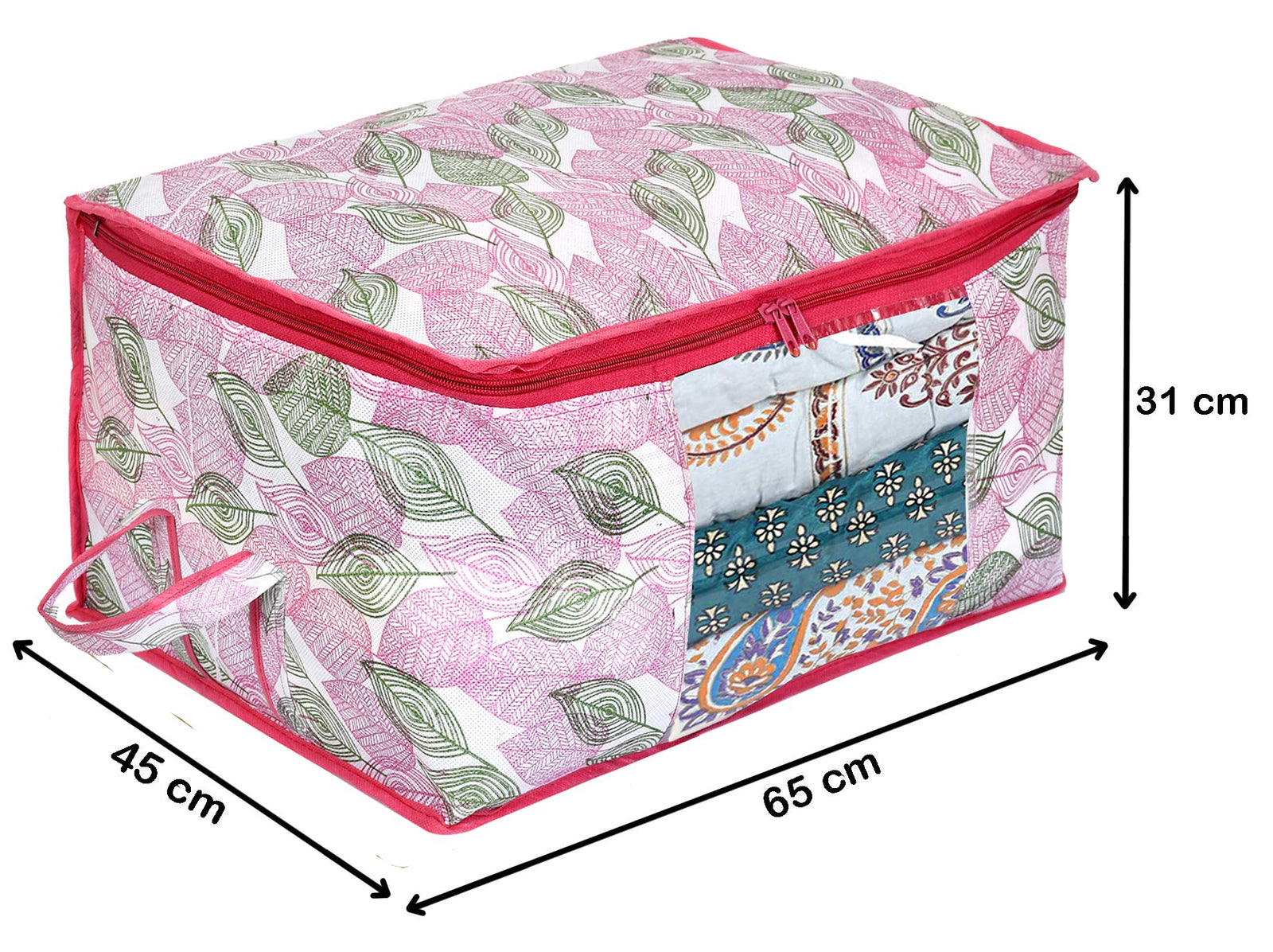 Fun Homes Metallic Leafy Print Underbed Storage Bags – 2 Pieces Non-Woven Cloth Organiser with Transparent Window