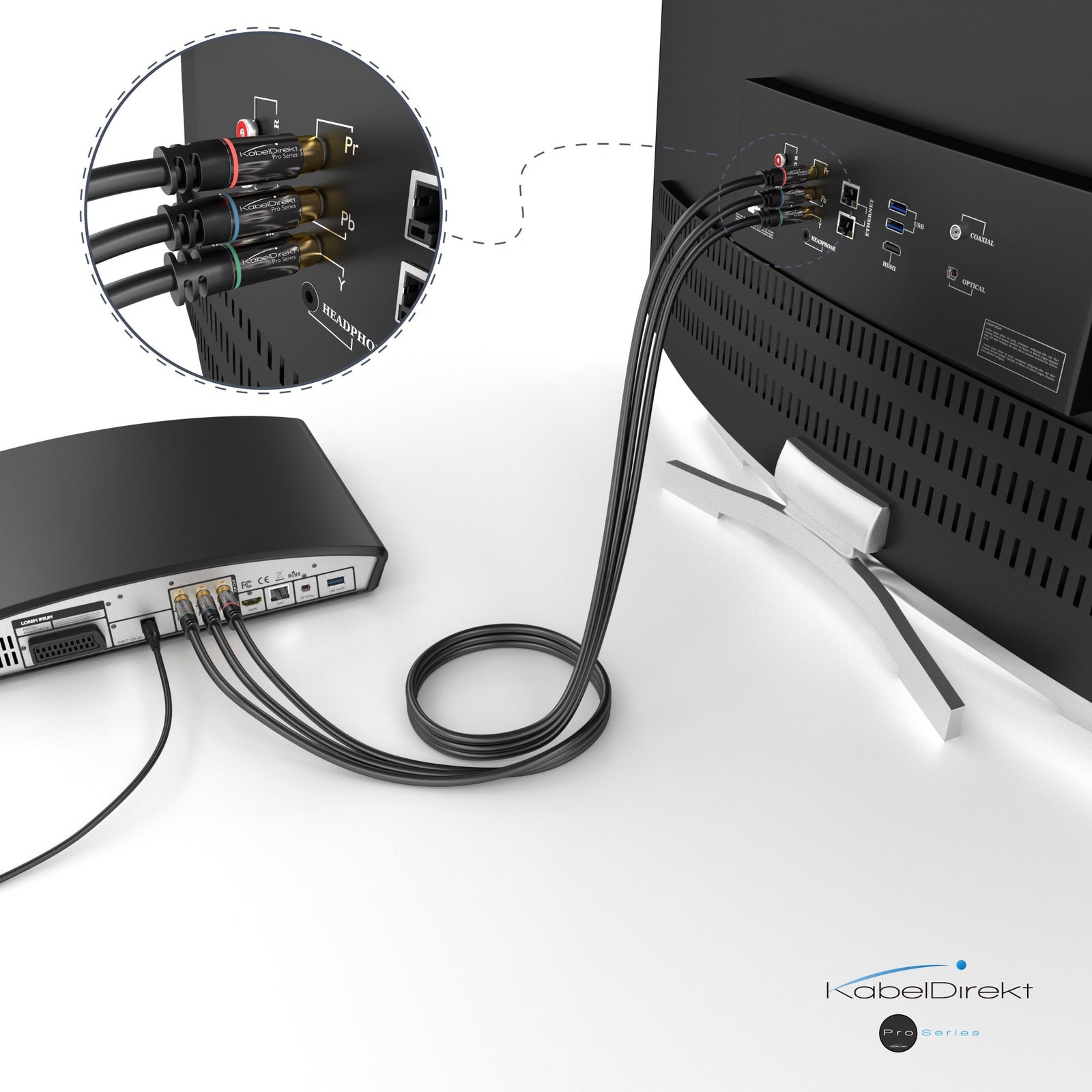 KabelDirekt – 5m – Component Cable, RCA, RGB/YUV (Coaxial Cable, 3x RCA Male to 3x RCA Male, Component Cable for High Definition Video Transmission, High-Quality, Black)