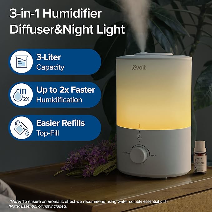 LEVOIT Cool Mist Humidifier 3L White with Night Light – Safqqa Egypt
