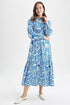 DeFacto Women's Long Sleeve Floral Printed Maxi Dress