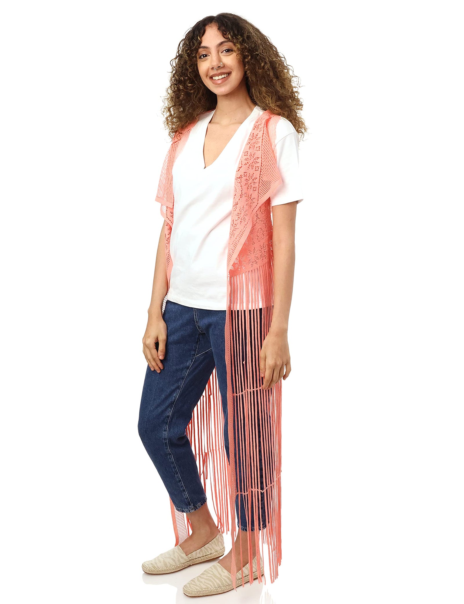 JAMILA Women fringed net cardigan SWEATER