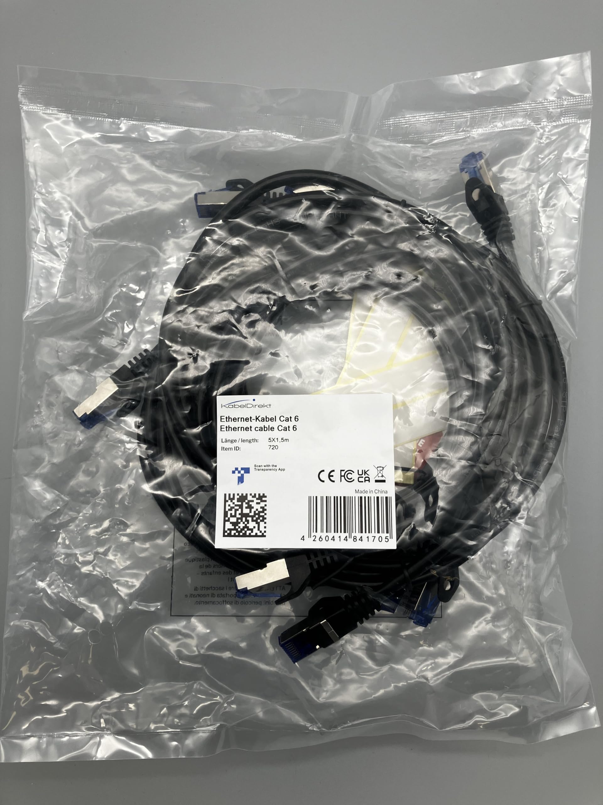 KabelDirekt – 5x 1.5m – كابل Ethernet، كابل LAN، كابل الشبكة – متوفر في 0.25-30m (سرعة الألياف الضوئية لشبكات Gigabit بسرعة 1 جيجابت في الثانية، للمحولات/أجهزة التوجيه/أجهزة المودم مع RJ45، أسود/فضي) – Safqqa Egypt