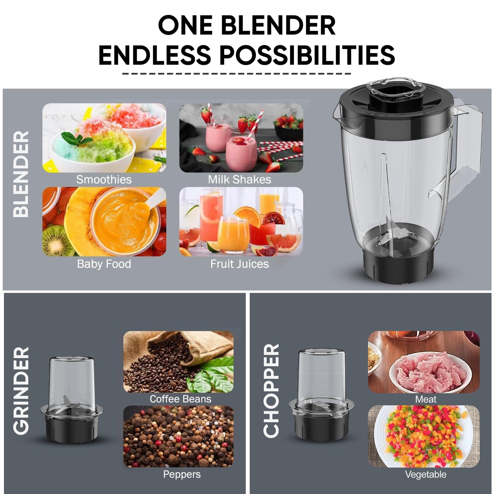 Nikai 3-in-1 Blender with 3 Unbreakable Jars, 1.5 Ltr Liquid Jar, 1 Coffee Grinder & 1 Meat Mincer, 2 Speeds, Perfect for Dry & Wet Fine Grinding, Mixing & Juicing - NB2900NA1 Black - Have Scratches