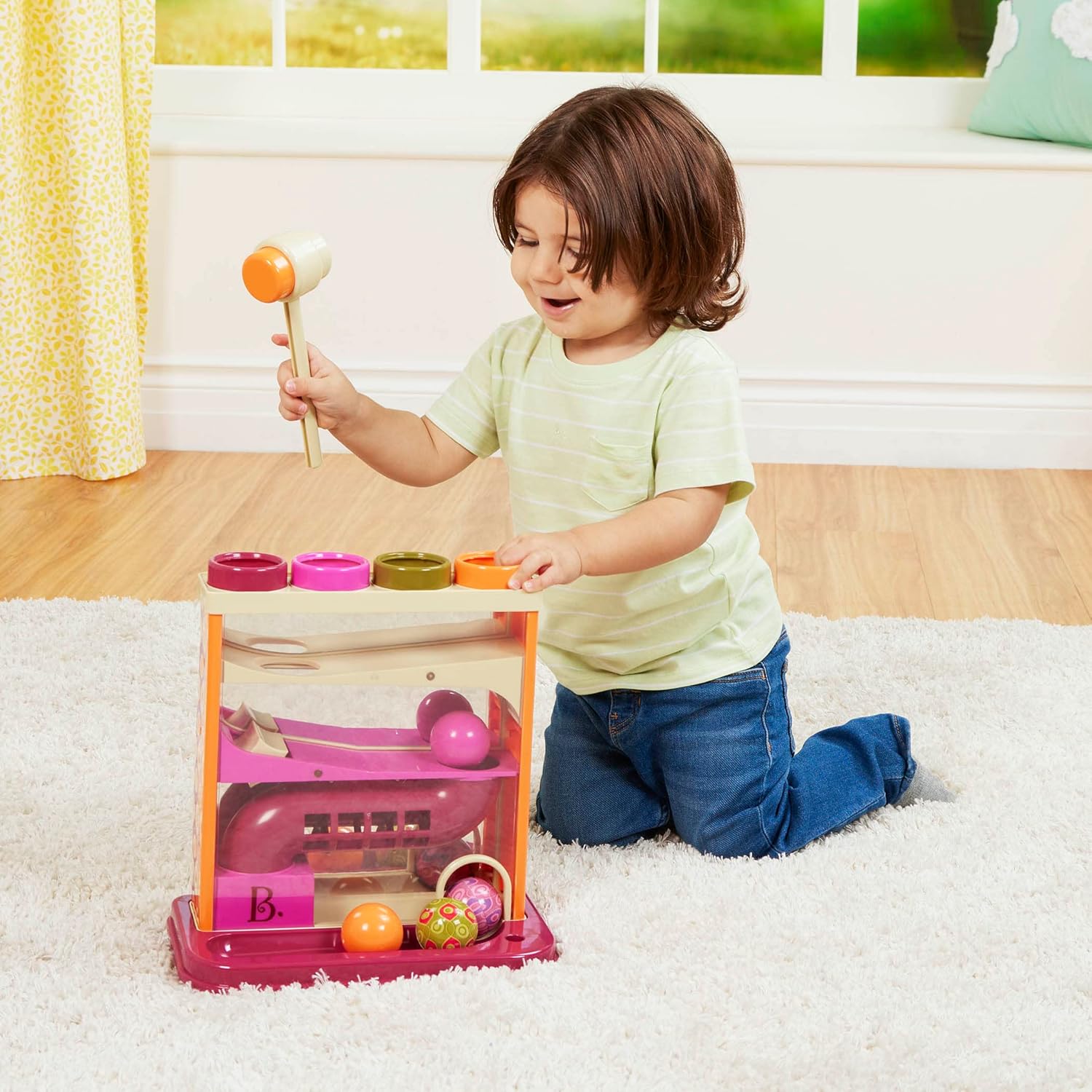 B. Toys Whacky Ball Hammering Bench Toy, 1 Hammer & 4 Balls, Multicoloured Educational Toy for Children 12 Months+