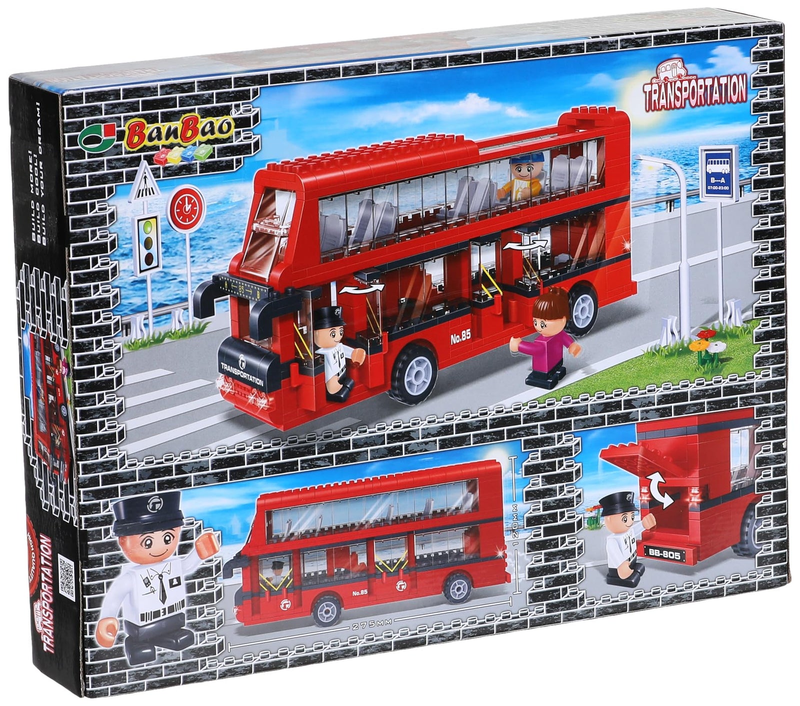 Banbao Famous city bus building block school vehicle double station technique brick toy