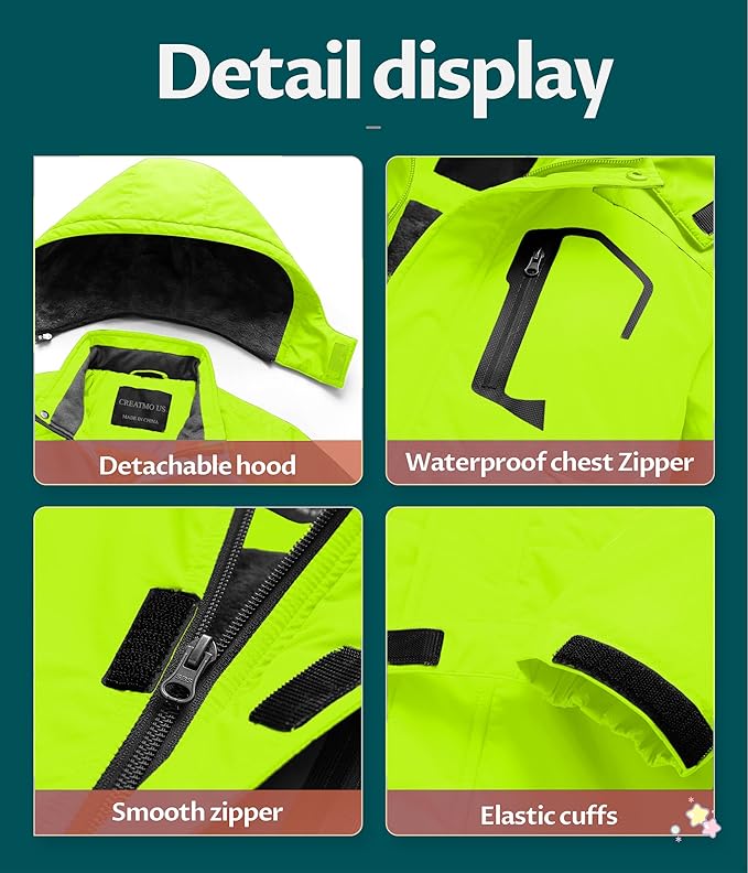 CREATMO Boys Waterproof Ski Jacket Warm Winter Lemon