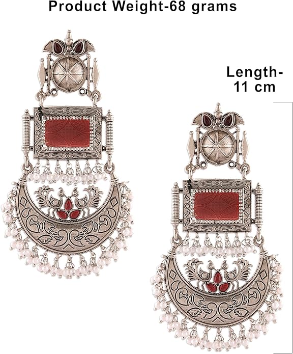 Zaveri Pearls Silver Oxidised Dangle Earrings Stones & Beads ZPFK16701