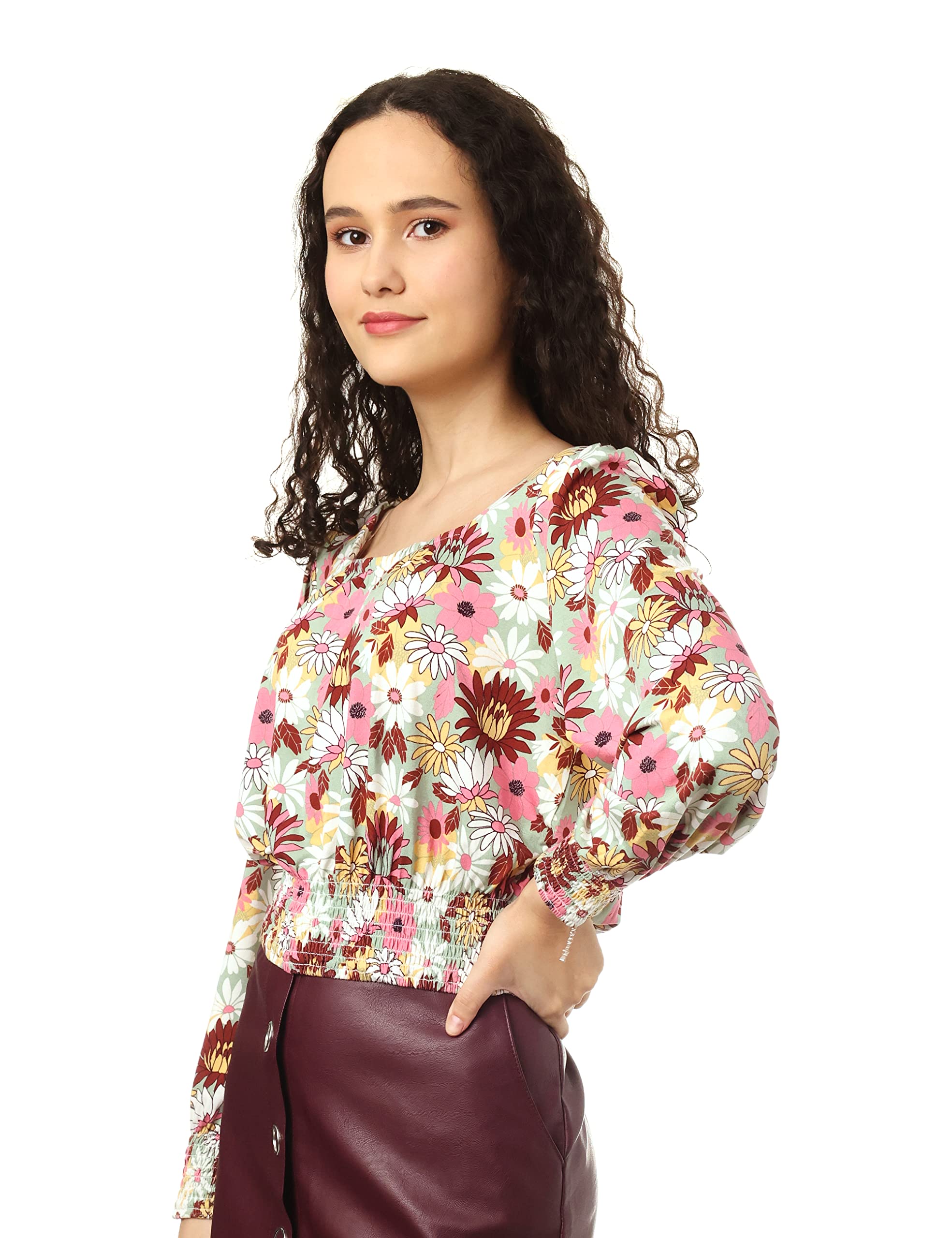 Splash Womens Blouses Long SLeeves Patterned Cropped Top for Women