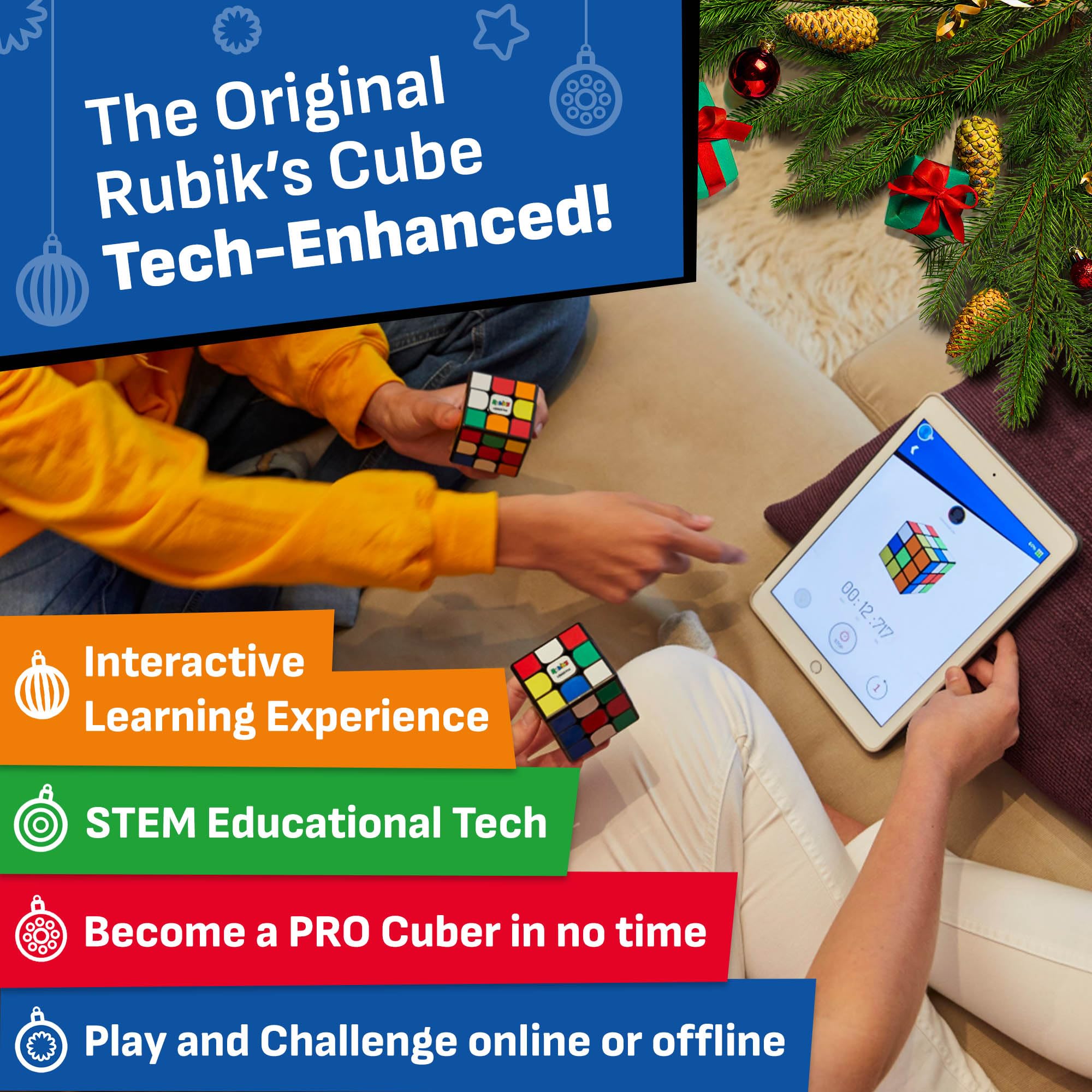 مكعب ذكي إلكتروني من جو كيوب يقدم تجربة لعب تفاعلية وممتعة لجميع الأعمار. يتيح لك التنافس مع الأصدقاء ولاعبي المكعب من مختلف أنحاء العالم من خلال نظام ذكي متصل