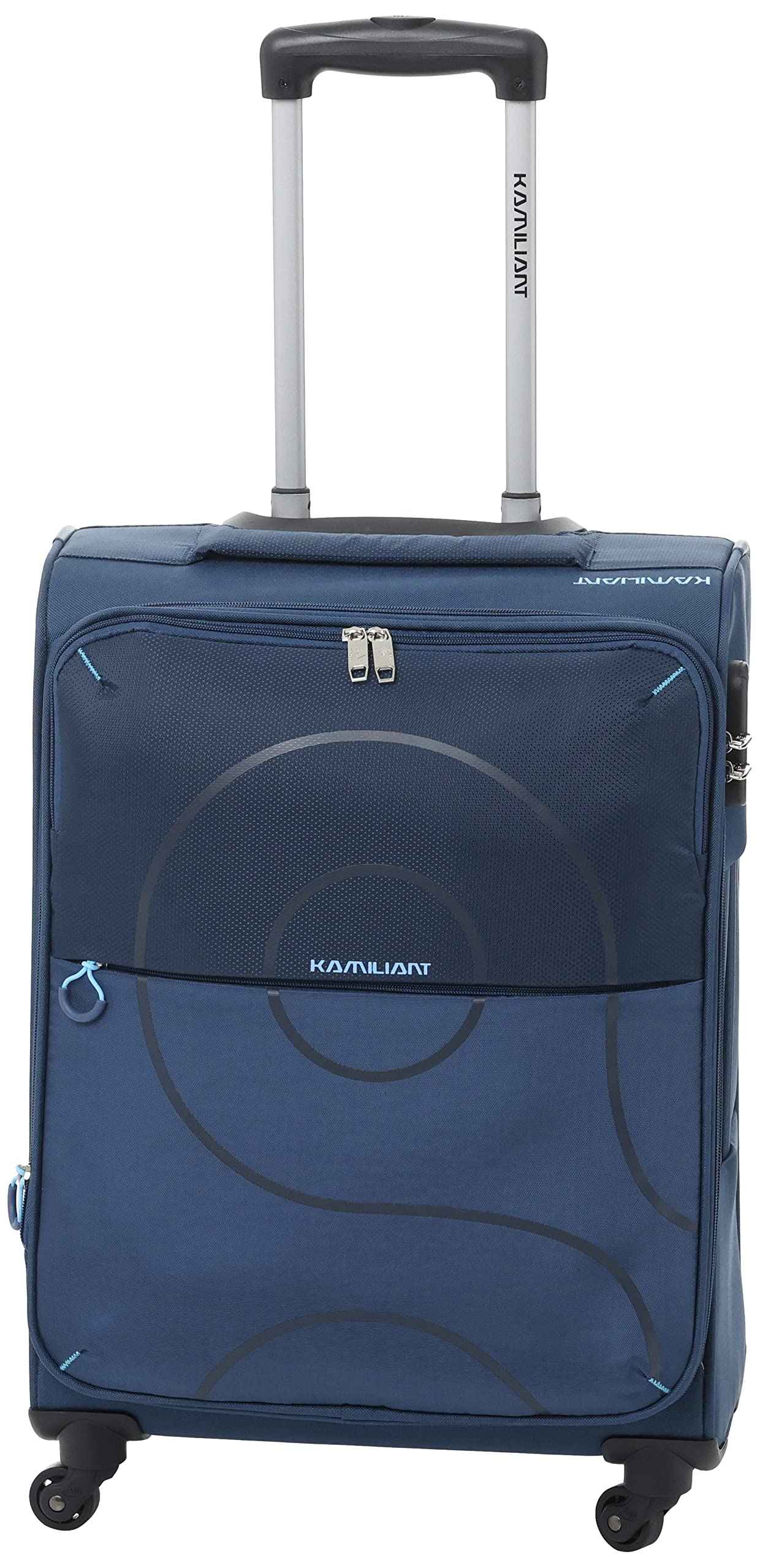 حقيبة سفر Kamiliant القابلة للسحب باللون الأزرق بمقاس ٥٥ سم، قطعة خفيفة الوزن ومتينة مصممة للراحة والأناقة أثناء السفر. مصنوعة من خامات عالية الجودة، تحتوي على عجلات دوارة ٣٦٠ درجة لتسهيل الحركة.