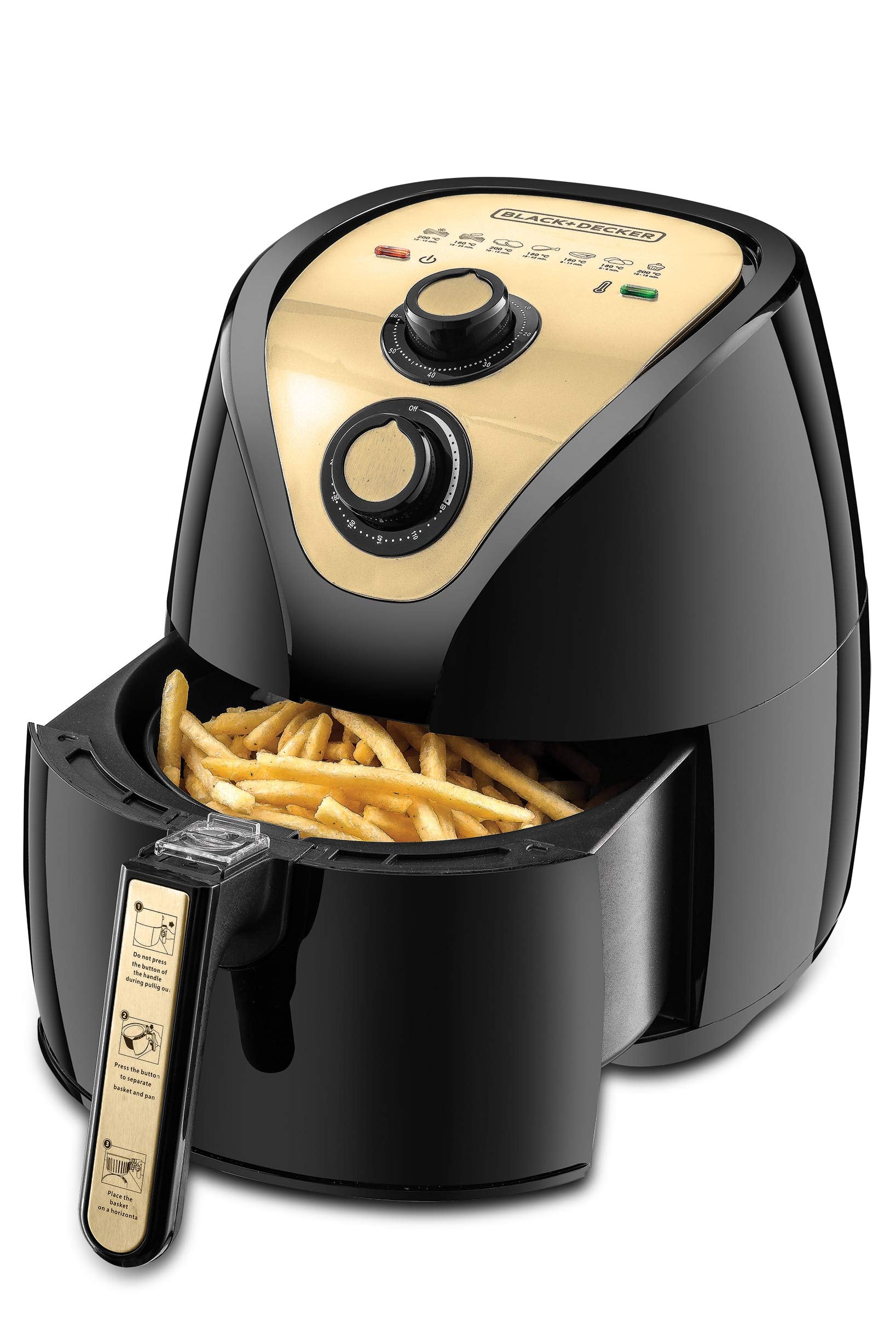 Black+decker af250g-b5 air fryer with rapid air covection technology, 2.5 liter, 800 g - black and gold - 220v supply voltage and 50hz