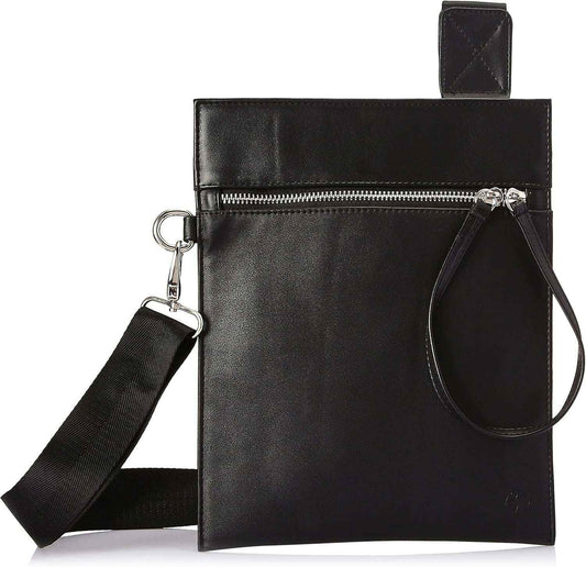 حقيبة كروس بودي للرجال من عمرو دياب بشعار صغير وسحاب - أسود، مقاس واحد 