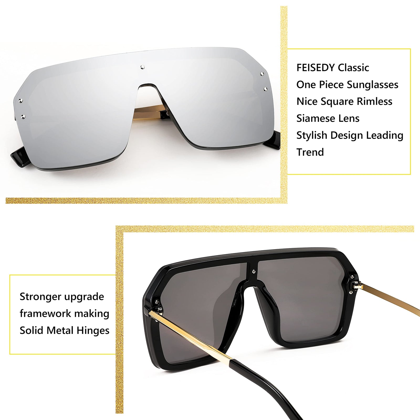 FEISEDY Classic Rimless Sunglasses – Stylish Retro Design for Women & Men