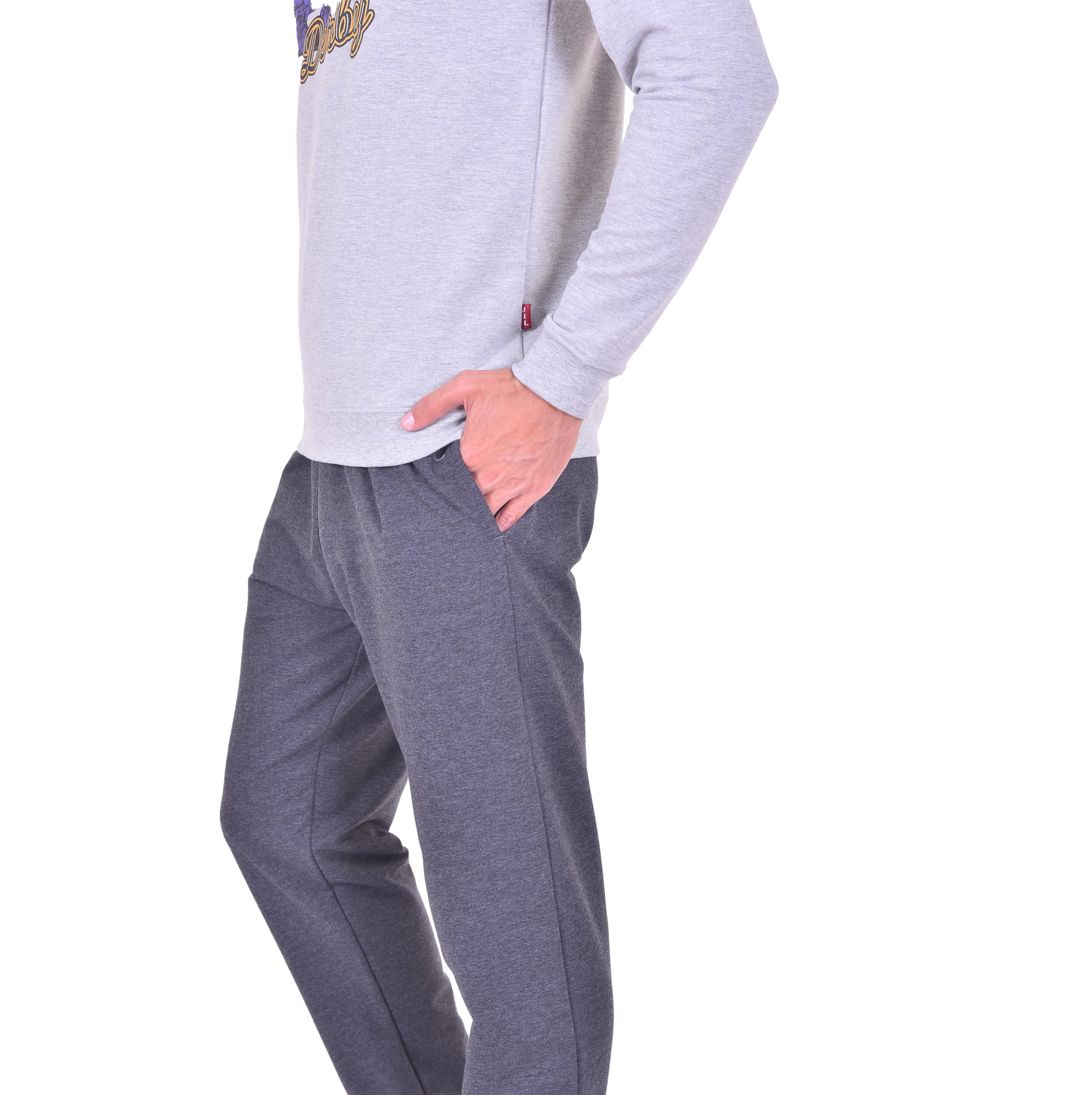 JIL men pant pajama cotton melton lycra grey melange printed, 8 - Safqqa Egypt