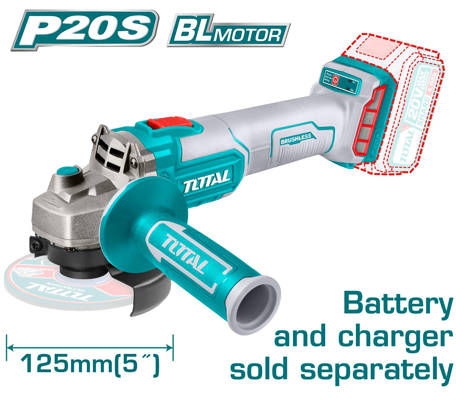 20V Cordless Angle Grinder 12.7cm – Brushless Motor Lithium-Ion (without battery)