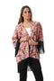 Jamila Women Floral Patterned Contrast Fringes Cotton Kimono