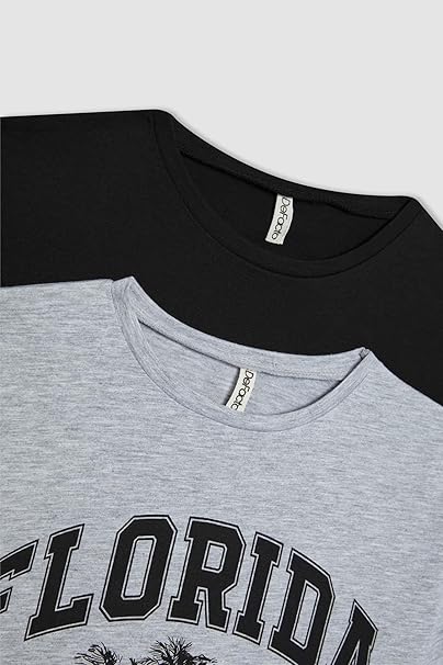 DeFacto Girls T-Shirts Pack of 2 Black Grey