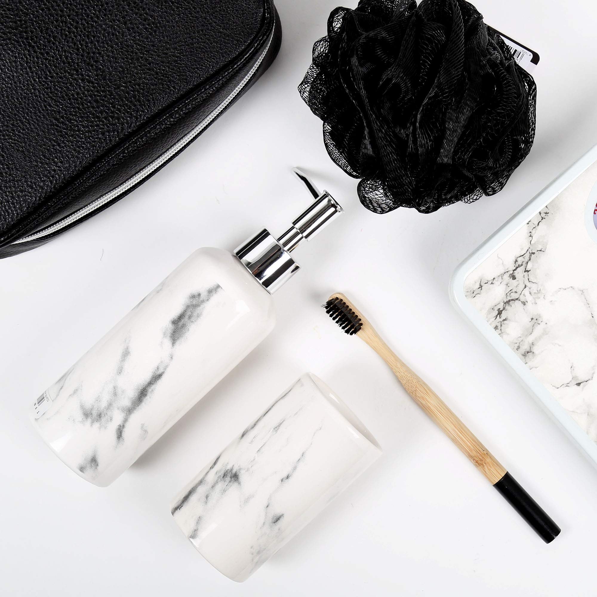 بوديكو طقم اكسسوارات حمام رخامي من 3 قطع بلون ابيض