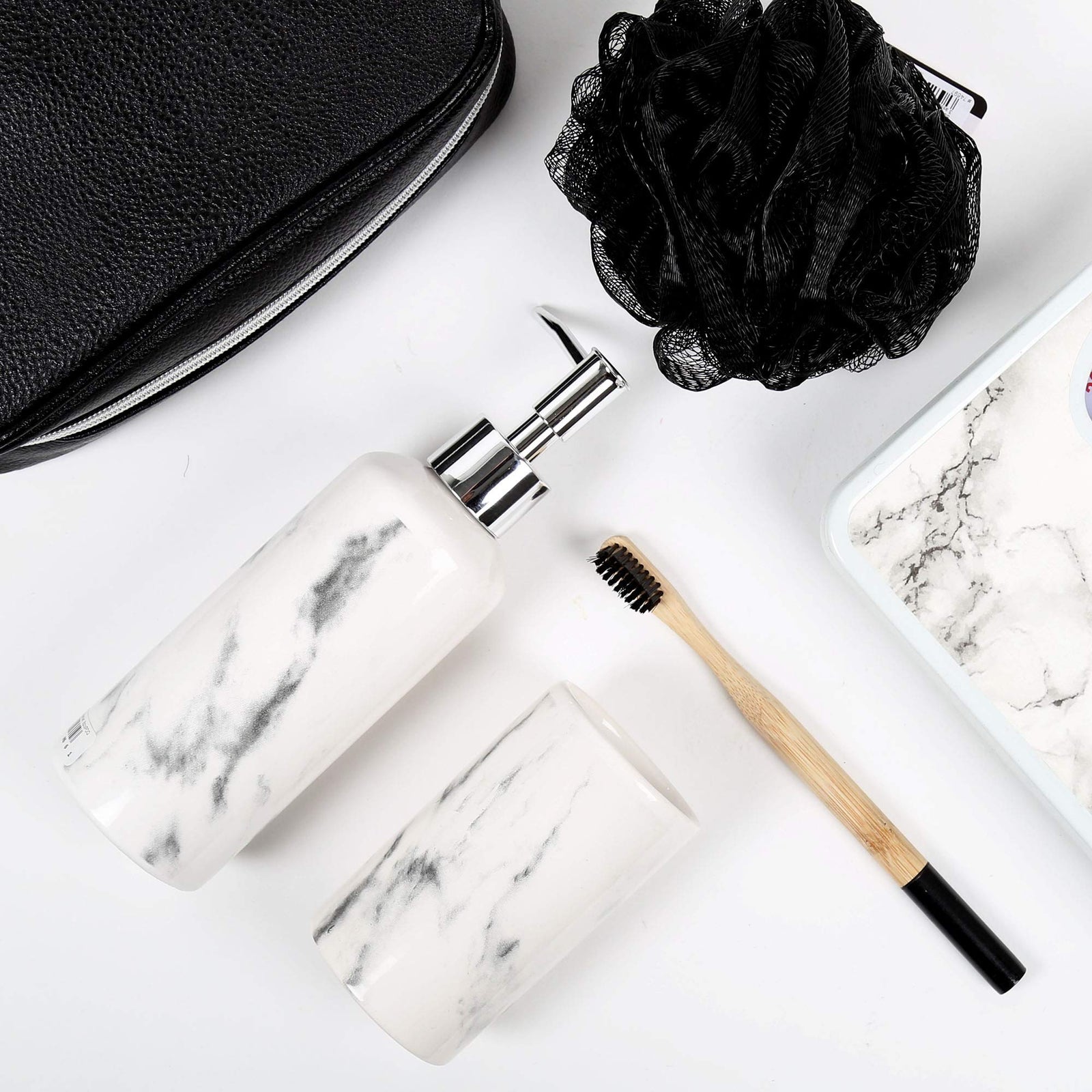 بوديكو طقم اكسسوارات حمام رخامي من 3 قطع بلون ابيض