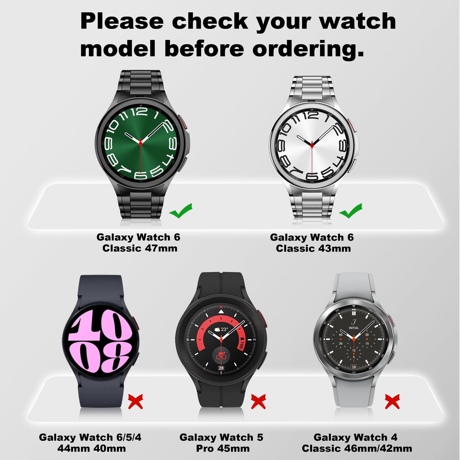 BAIHUIAM No Gap Metal Band for Samsung Galaxy Watch 6 Classic  – Men’s Solid Stainless Steel Business Replacement Strap