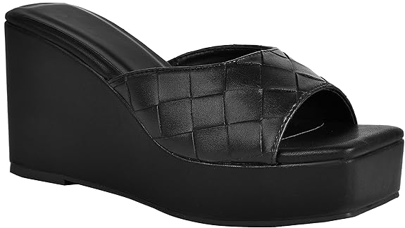 Pixi Women's Faux Leather Square-Toe Basket-Weave Wedge Sandals