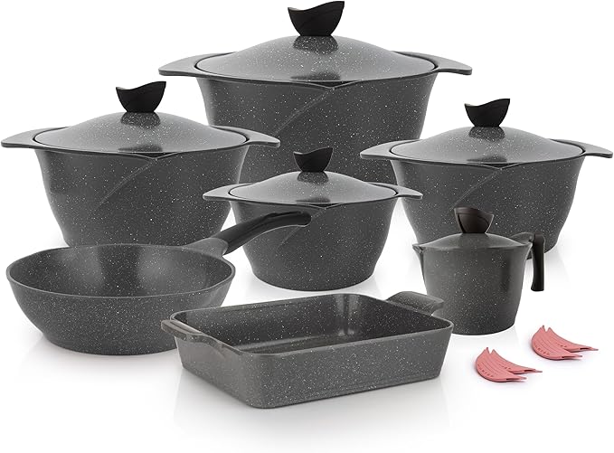 Master Granite Cookware Set 16 Pcs Grey Non-Stick Pots & Pans Set